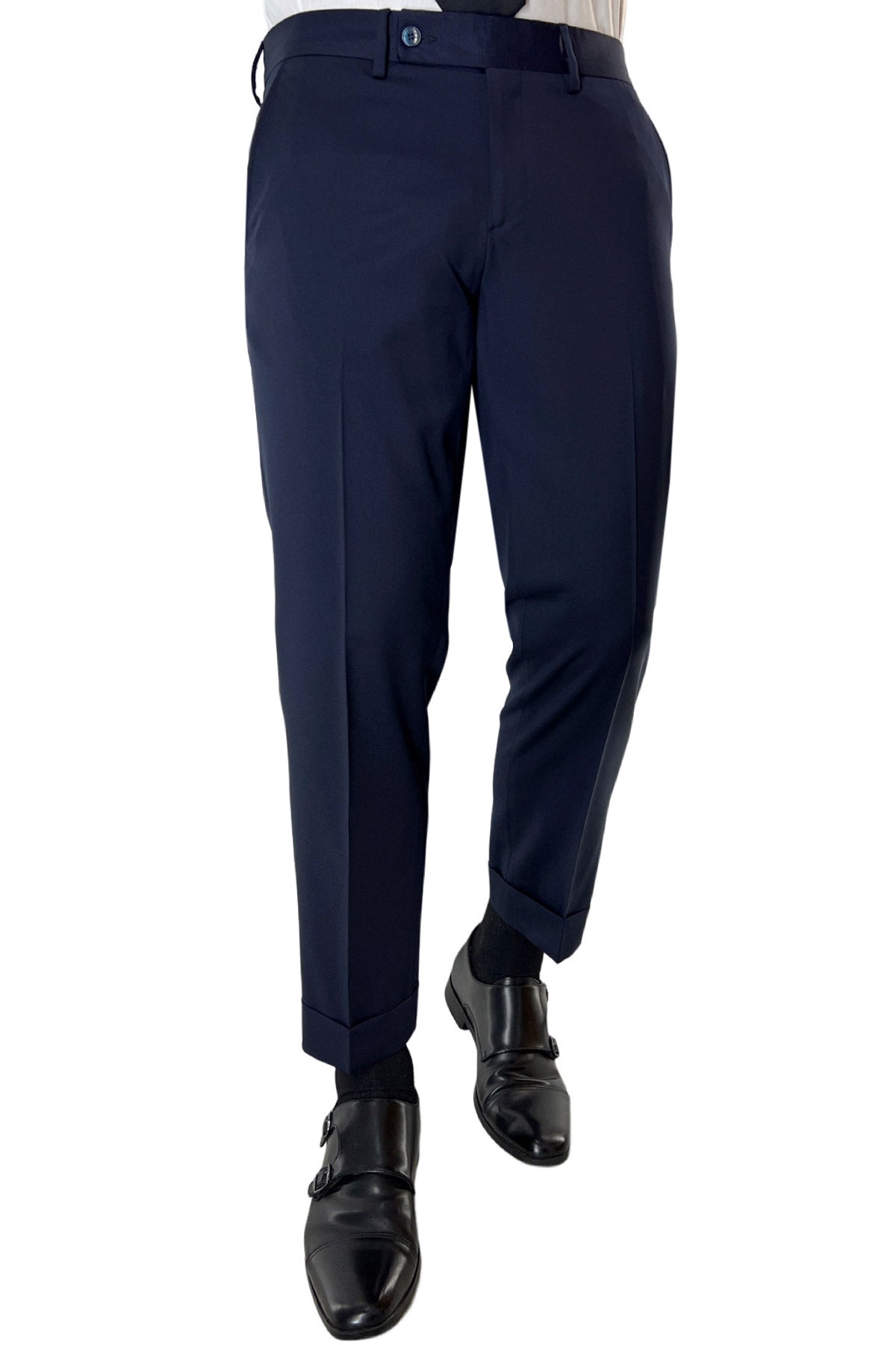 Pantalone uomo navy blu tasca america in fresco lana super 140's Holland & Sherry