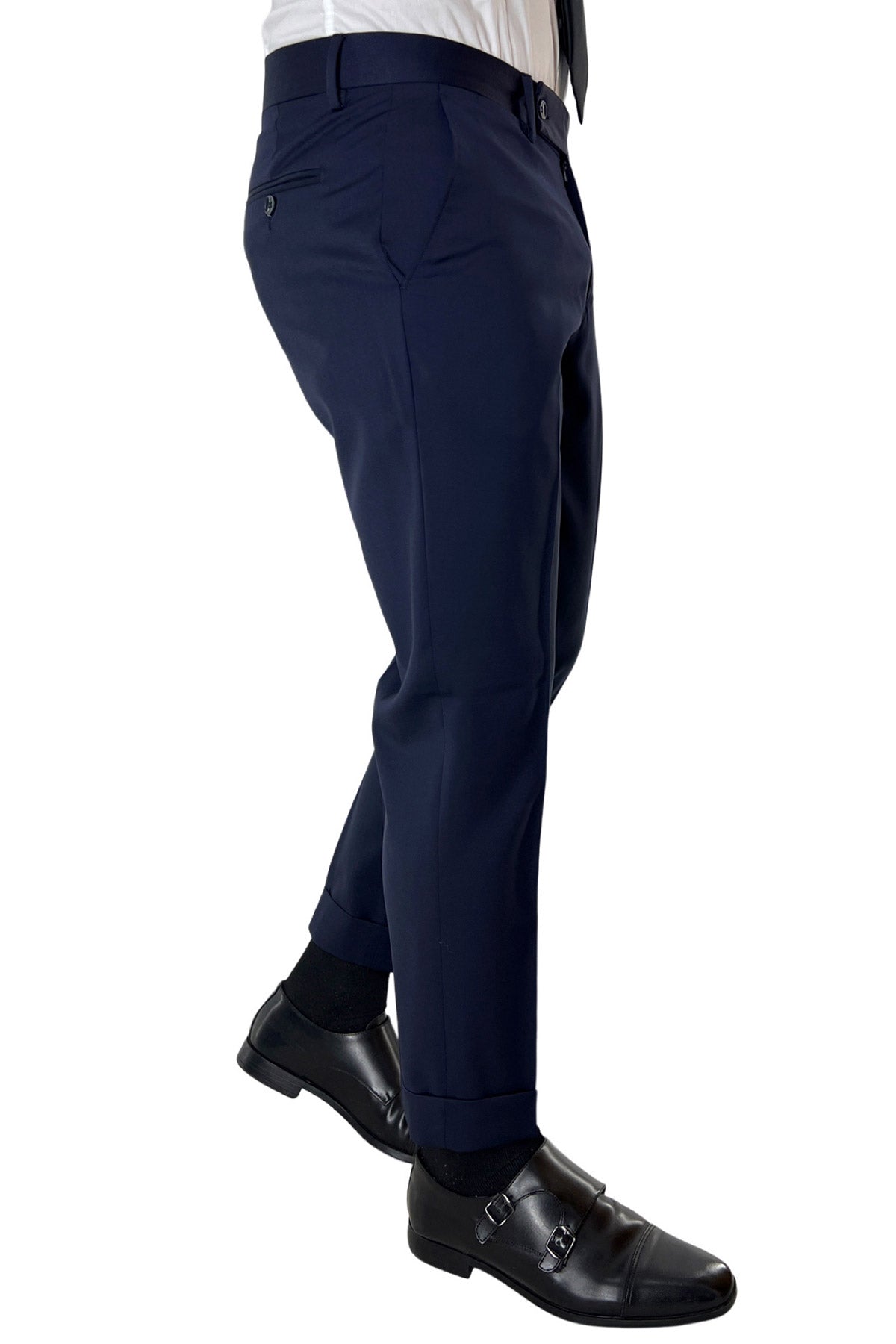 Pantalone uomo navy blu tasca america in fresco lana super 140's Holland & Sherry