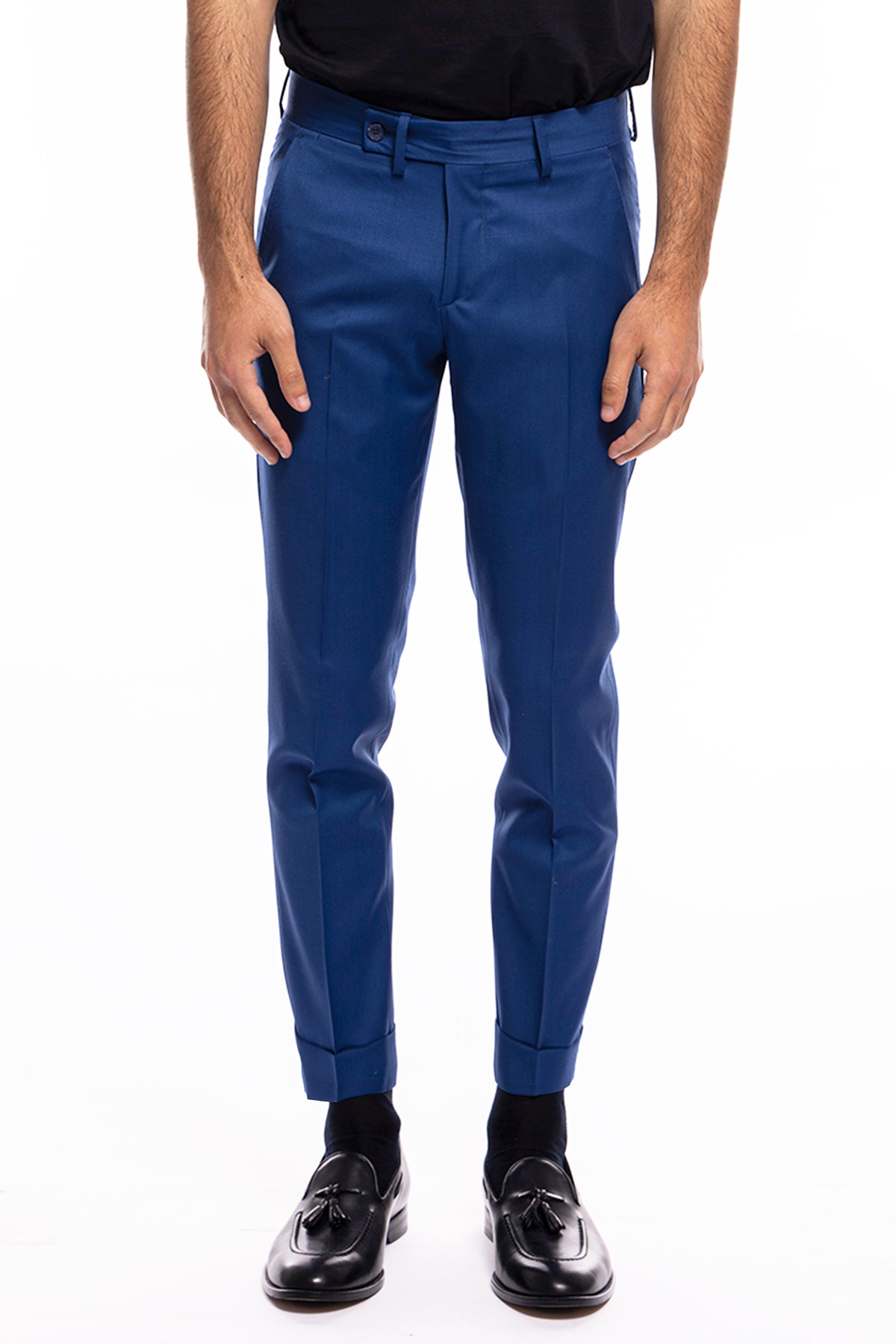 Pantalone uomo royal blu tasca america in fresco lana super 120's Holland & Sherry