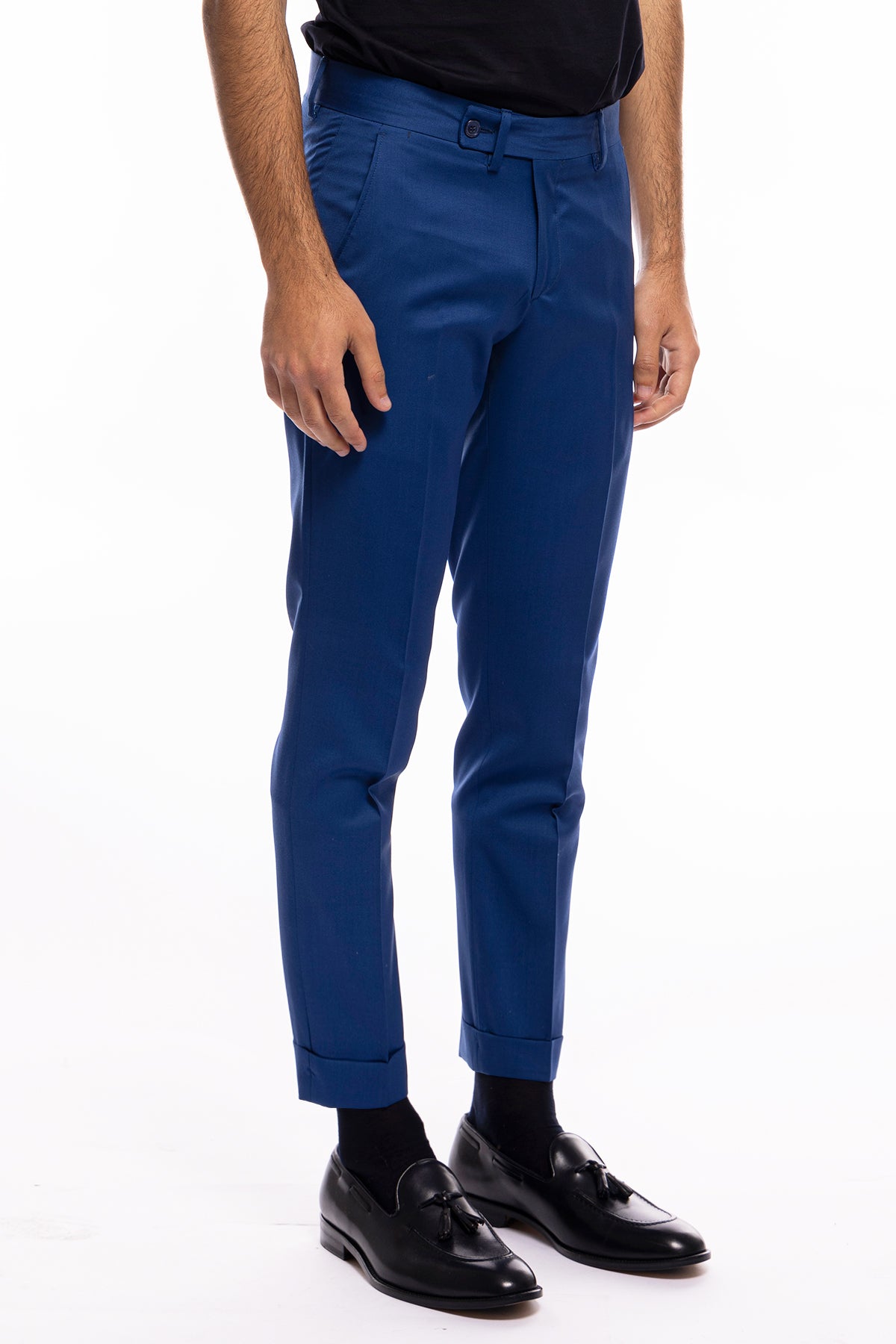 Pantalone uomo royal blu tasca america in fresco lana super 120's Holland & Sherry