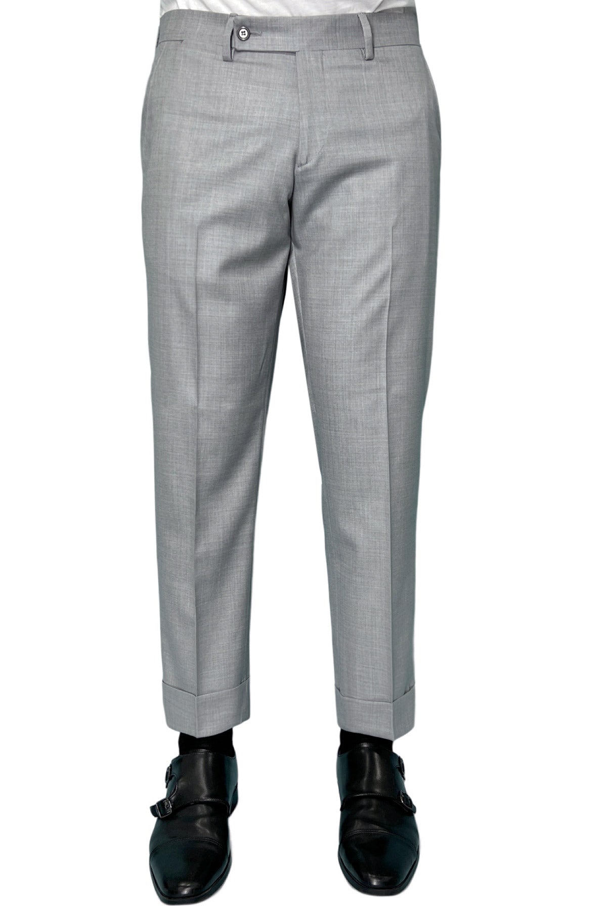 Pantalone uomo grigio chiaro tasca america in fresco lana super 140's Holland & Sherry