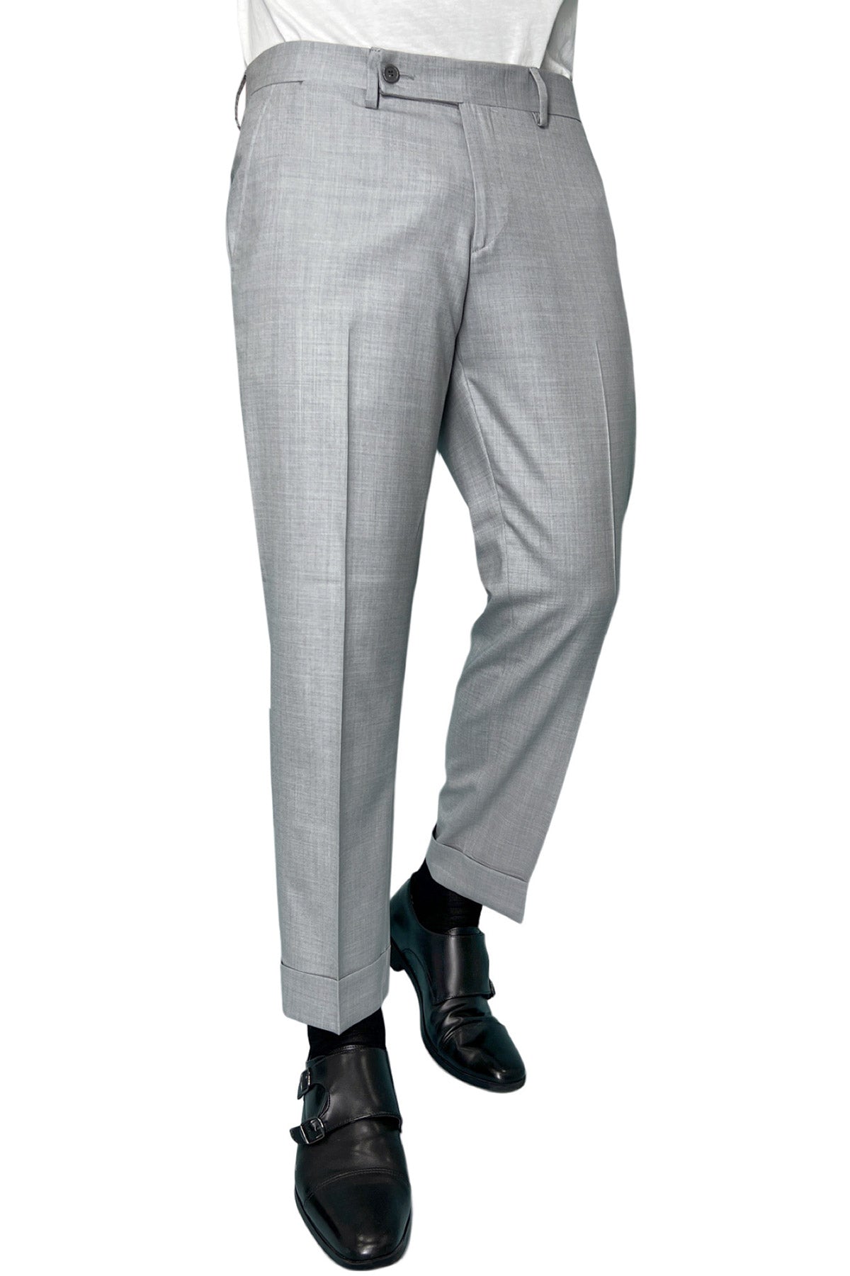 Pantalone uomo grigio chiaro tasca america in fresco lana super 140's Holland & Sherry