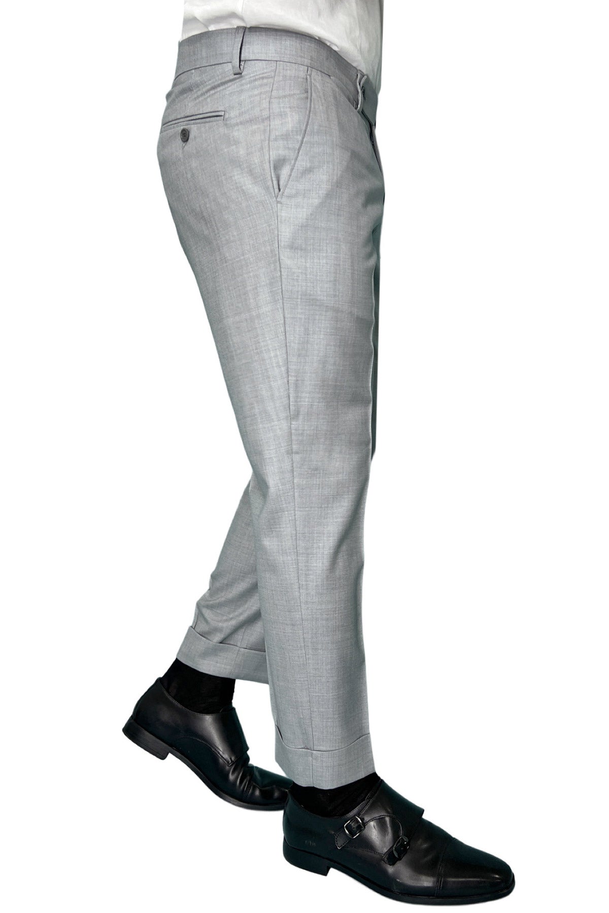 Pantalone uomo grigio chiaro tasca america in fresco lana super 140's Holland & Sherry