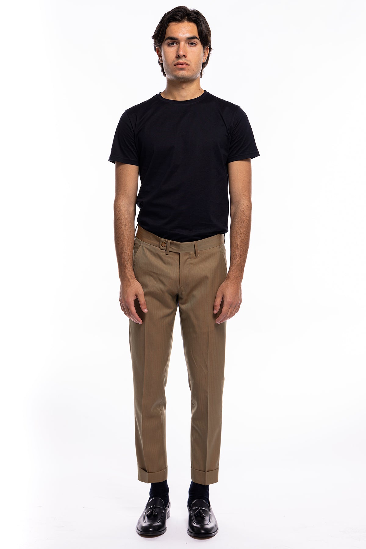 Pantalone uomo fango tasca america in fresco lana e seta Solaro Holland & Sherry
