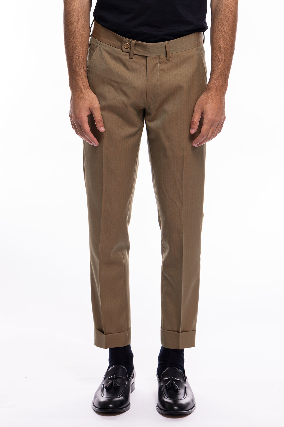 Pantalone uomo fango tasca america in fresco lana e seta Solaro Holland & Sherry