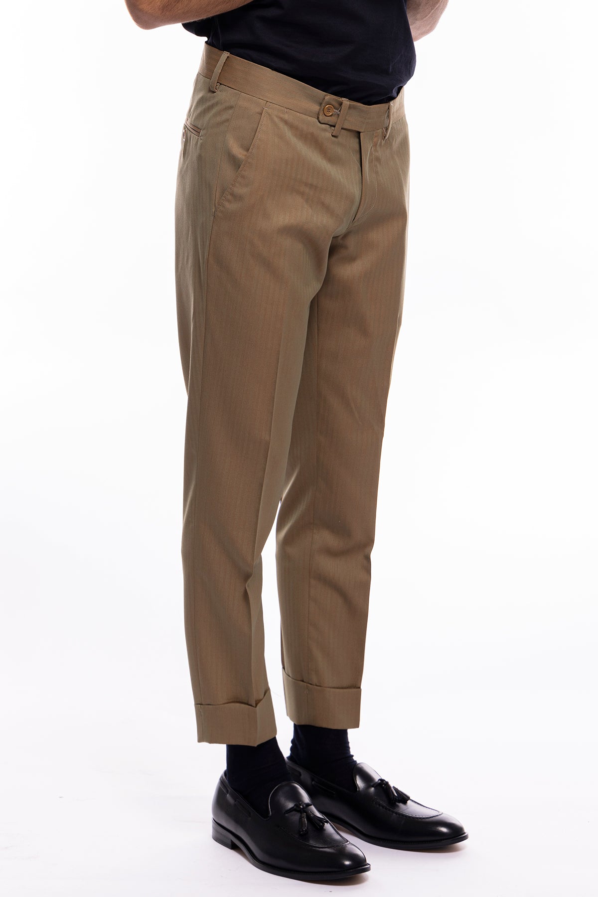 Pantalone uomo fango tasca america in fresco lana e seta Solaro Holland & Sherry