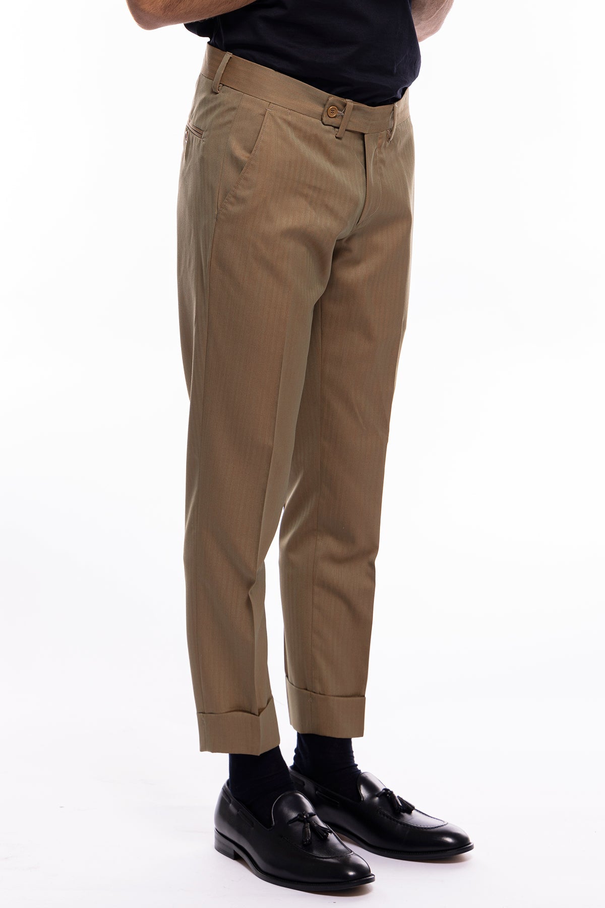 Pantalone uomo fango tasca america in fresco lana e seta Solaro Holland & Sherry
