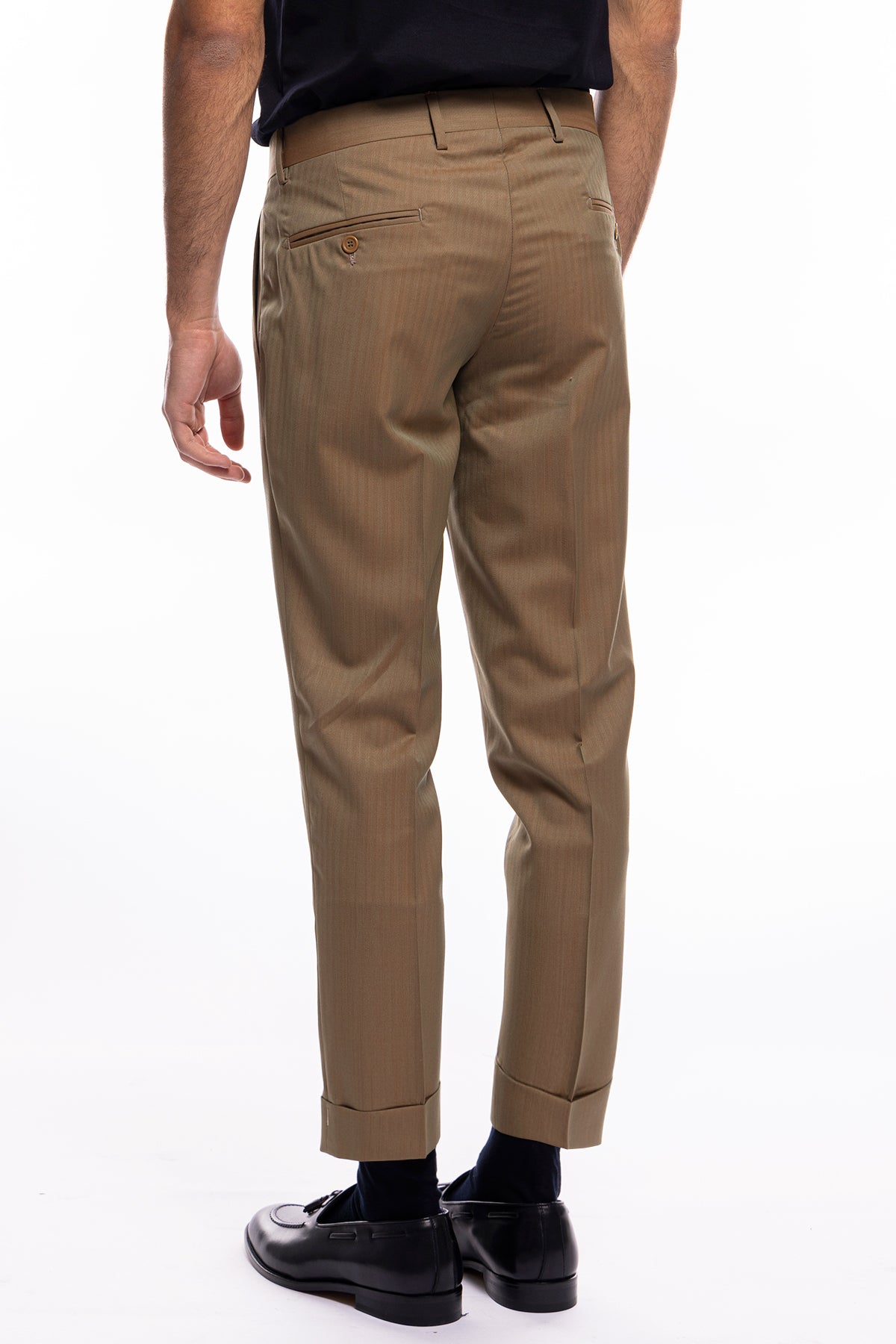 Pantalone uomo fango tasca america in fresco lana e seta Solaro Holland & Sherry