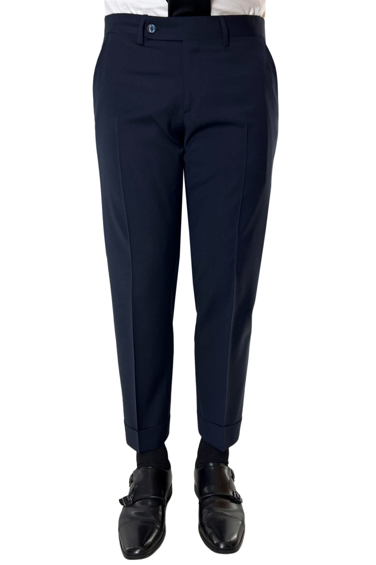 Pantalone uomo navy blu tasca america in fresco lana super 130's Vitale Barberis Canonico