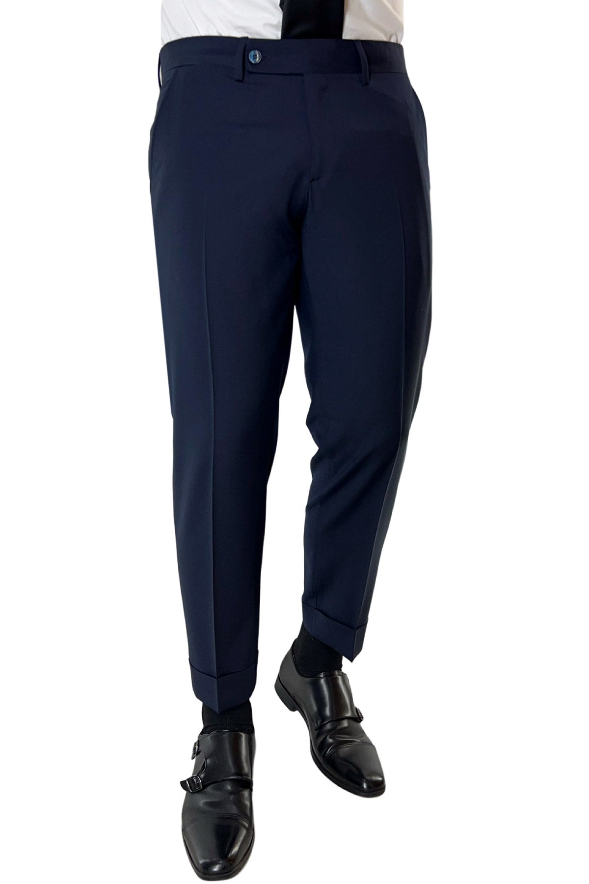 Pantalone uomo navy blu tasca america in fresco lana super 130's Vitale Barberis Canonico