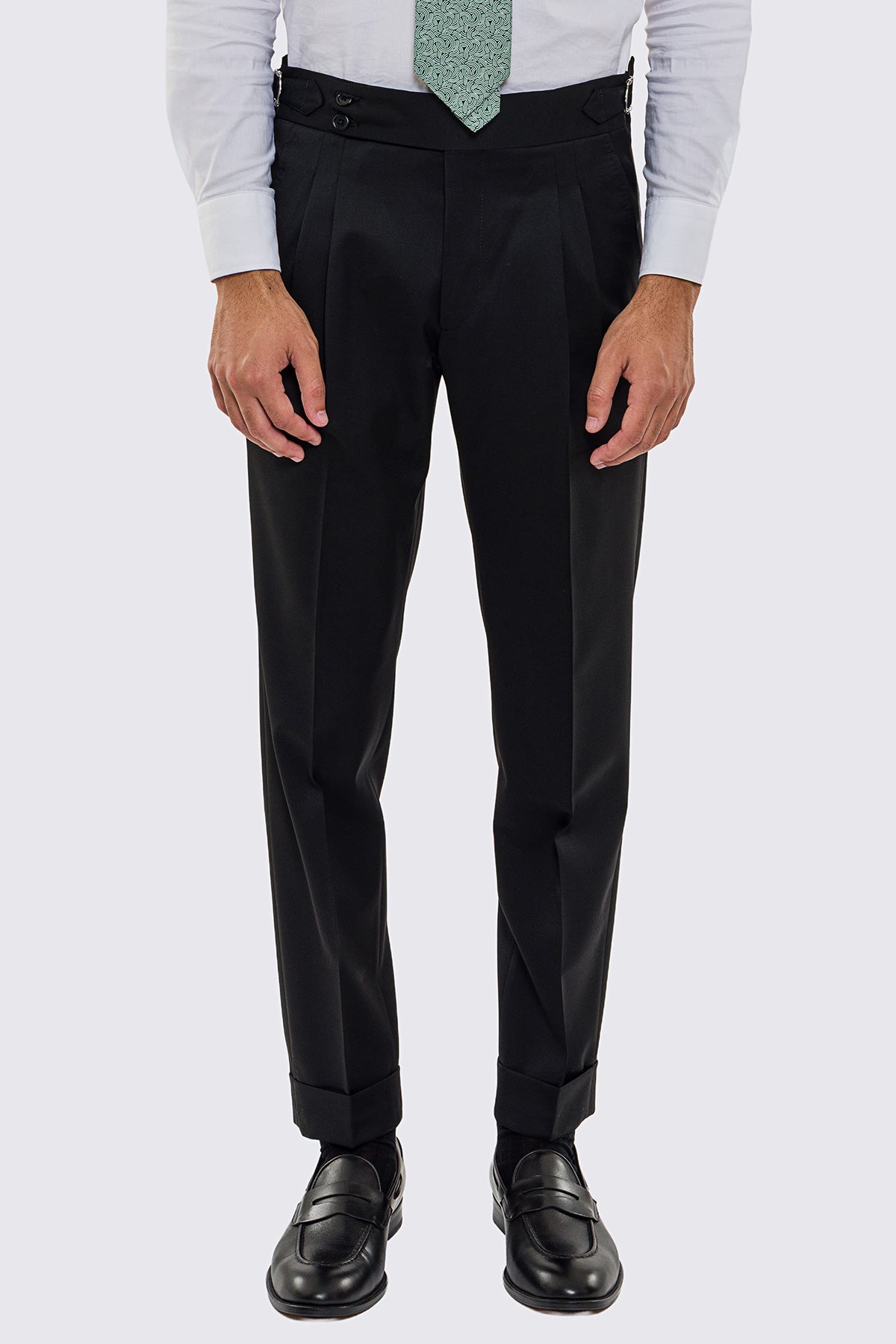 Abito smoking monopetto nera da uomo in fresco lana super 130's Vitale Barberis Canonico con rever a Lancia largo in raso