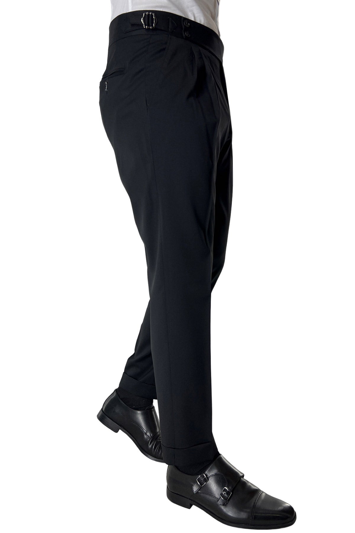 Abito smoking monopetto nera da uomo in fresco lana super 130's Vitale Barberis Canonico con rever a scialle largo in raso