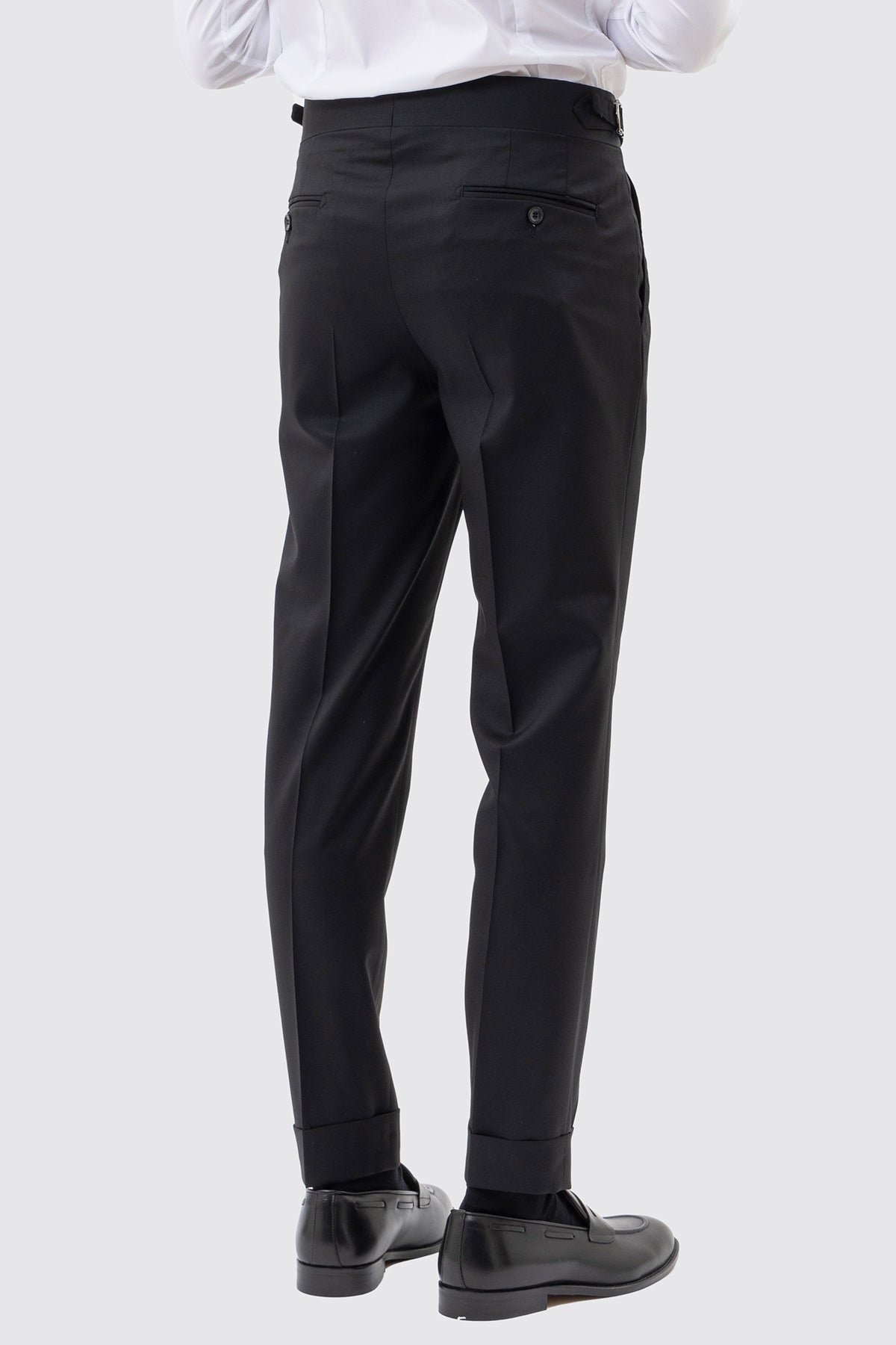 Pantalone uomo nero vita alta doppia pinces in fresco lana super 130's Vitale Barberis Canonico risvolto 5cm