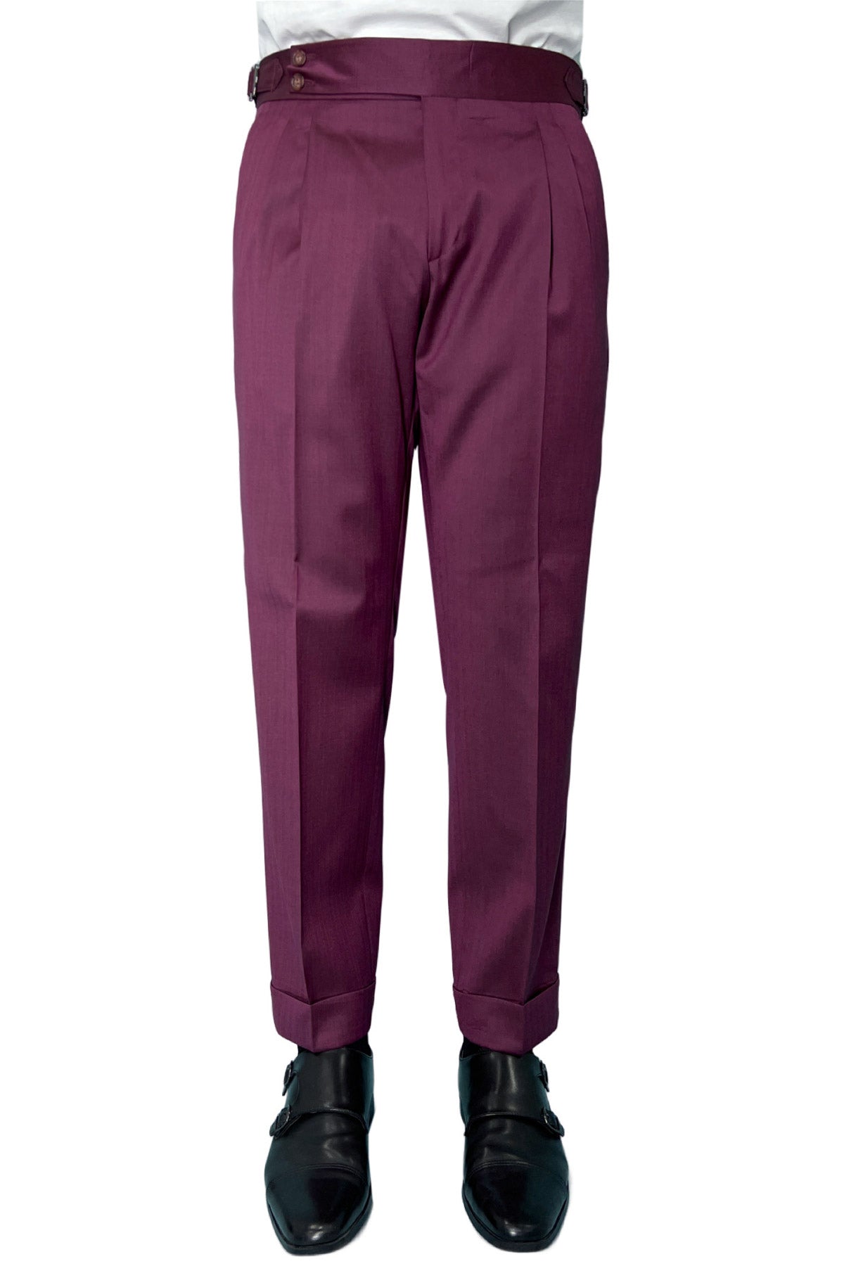 Pantalone uomo bordeaux Solaro vita alta doppia pinces in fresco lana e seta Vitale Barberis Canonico