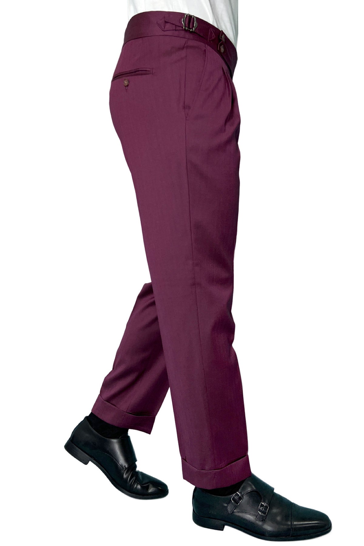 Pantalone uomo bordeaux Solaro vita alta doppia pinces in fresco lana e seta Vitale Barberis Canonico