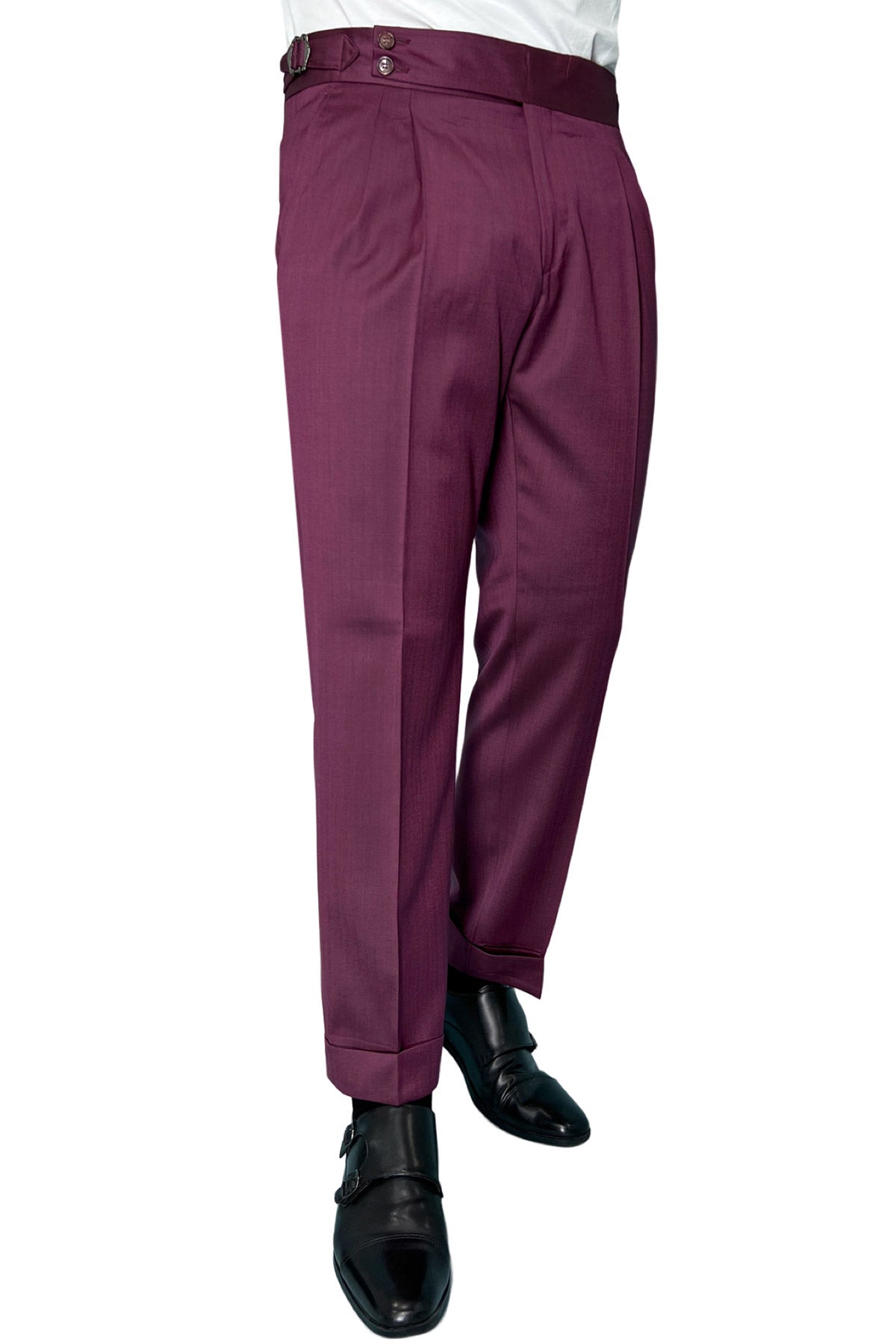 Pantalone uomo bordeaux Solaro vita alta doppia pinces in fresco lana e seta Vitale Barberis Canonico