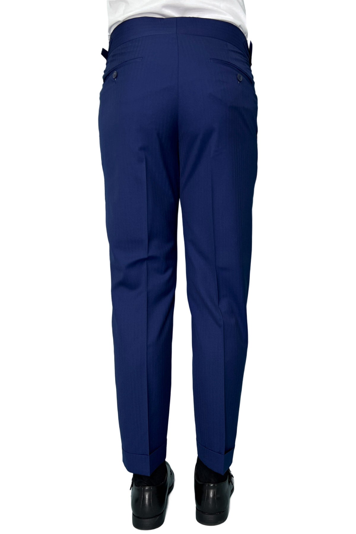 Pantalone uomo royal blu Solaro vita alta doppia pinces in fresco lana e seta Holland & Sherry