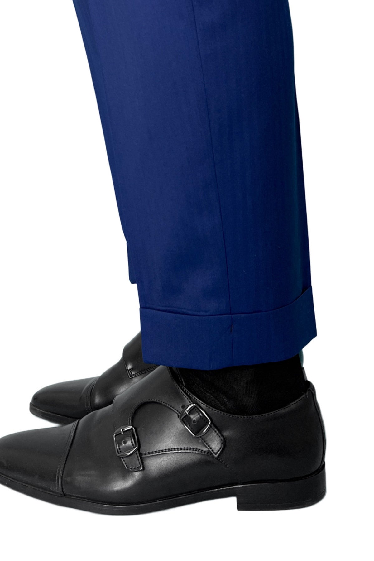 Pantalone uomo royal blu Solaro vita alta doppia pinces in fresco lana e seta Holland & Sherry