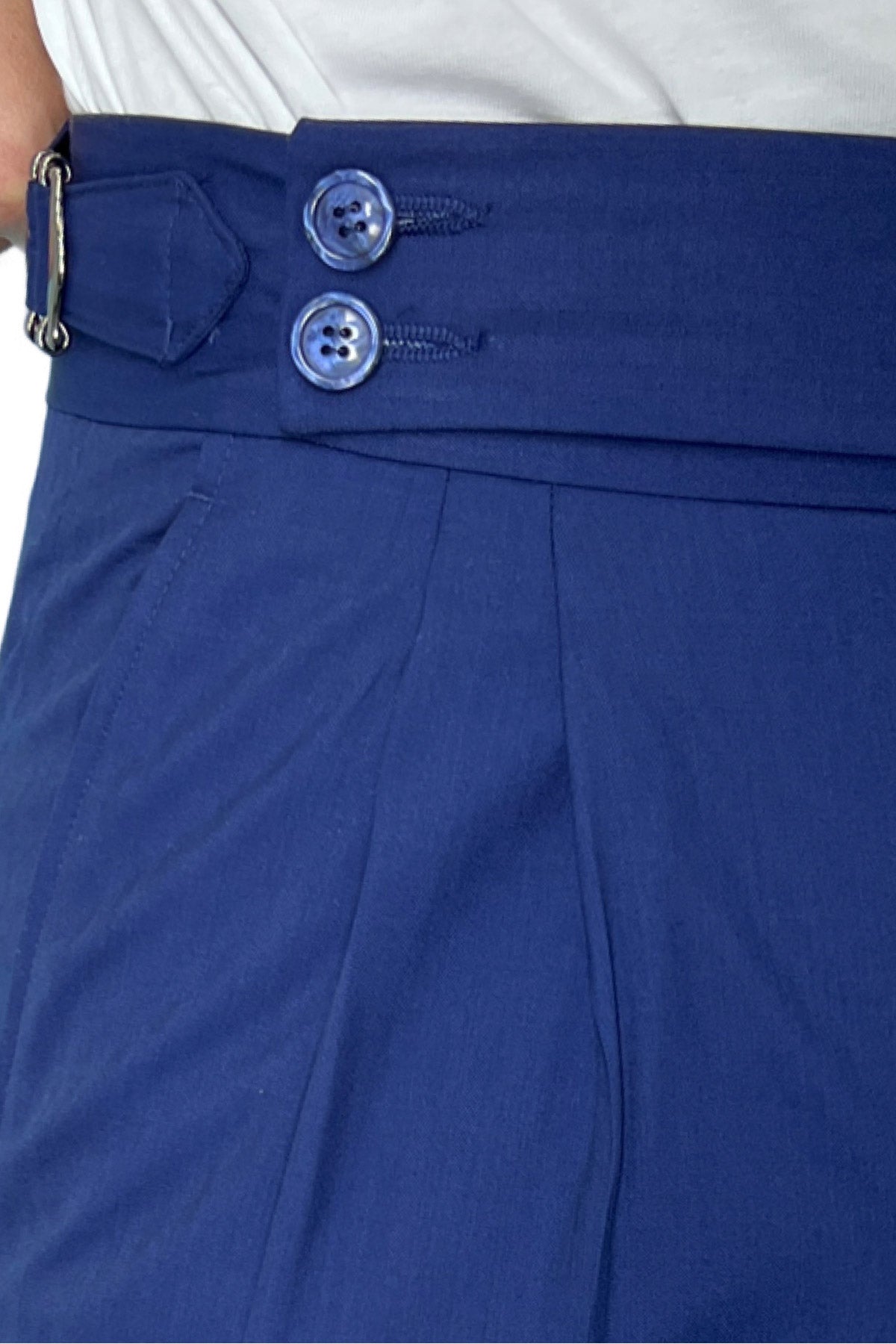 Pantalone uomo royal blu Solaro vita alta doppia pinces in fresco lana e seta Holland & Sherry