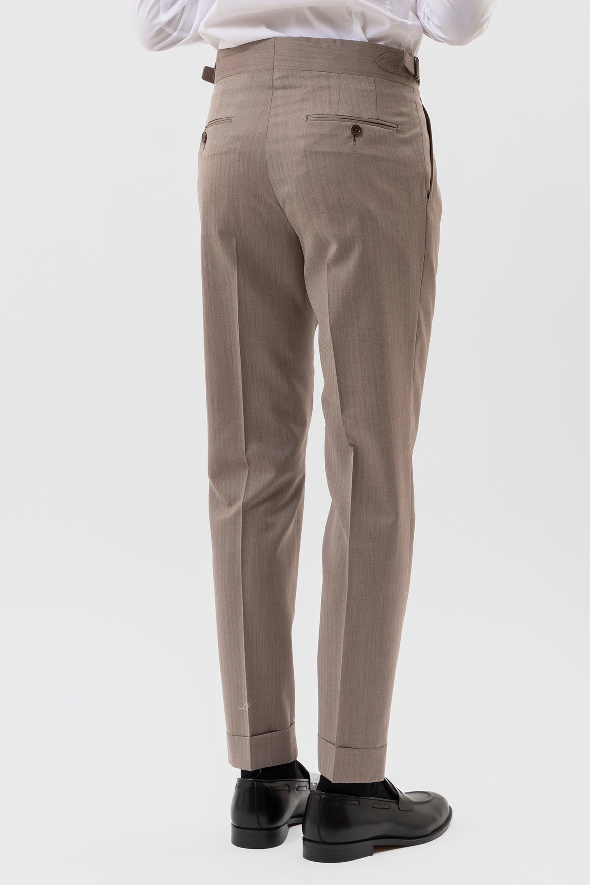 Pantalone uomo vita alta tortora fresco lana e seta solaro Holland & Sherry doppia pinces