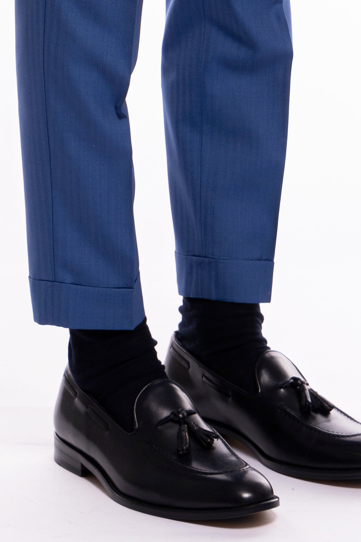 Pantalone uomo azzurro Solaro vita alta doppia pinces in fresco lana e seta Holland & Sherry