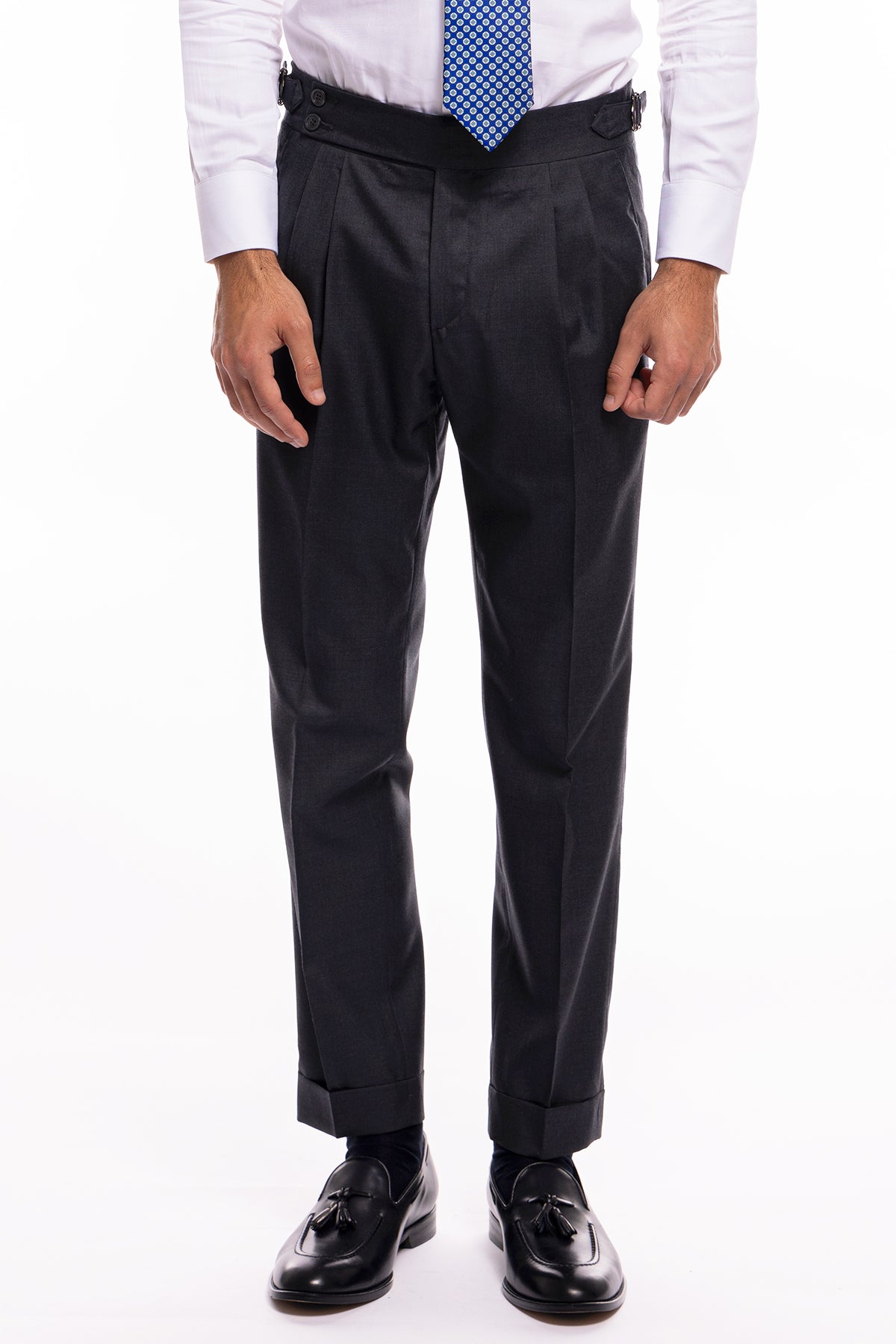 Abito uomo monopetto grigio scuro fresco lana super 140's Holland & Sherry Rever a lancia