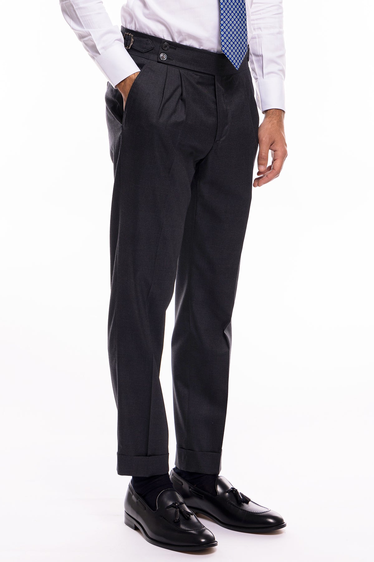 Abito uomo monopetto grigio scuro fresco lana super 140's Holland & Sherry Rever a lancia