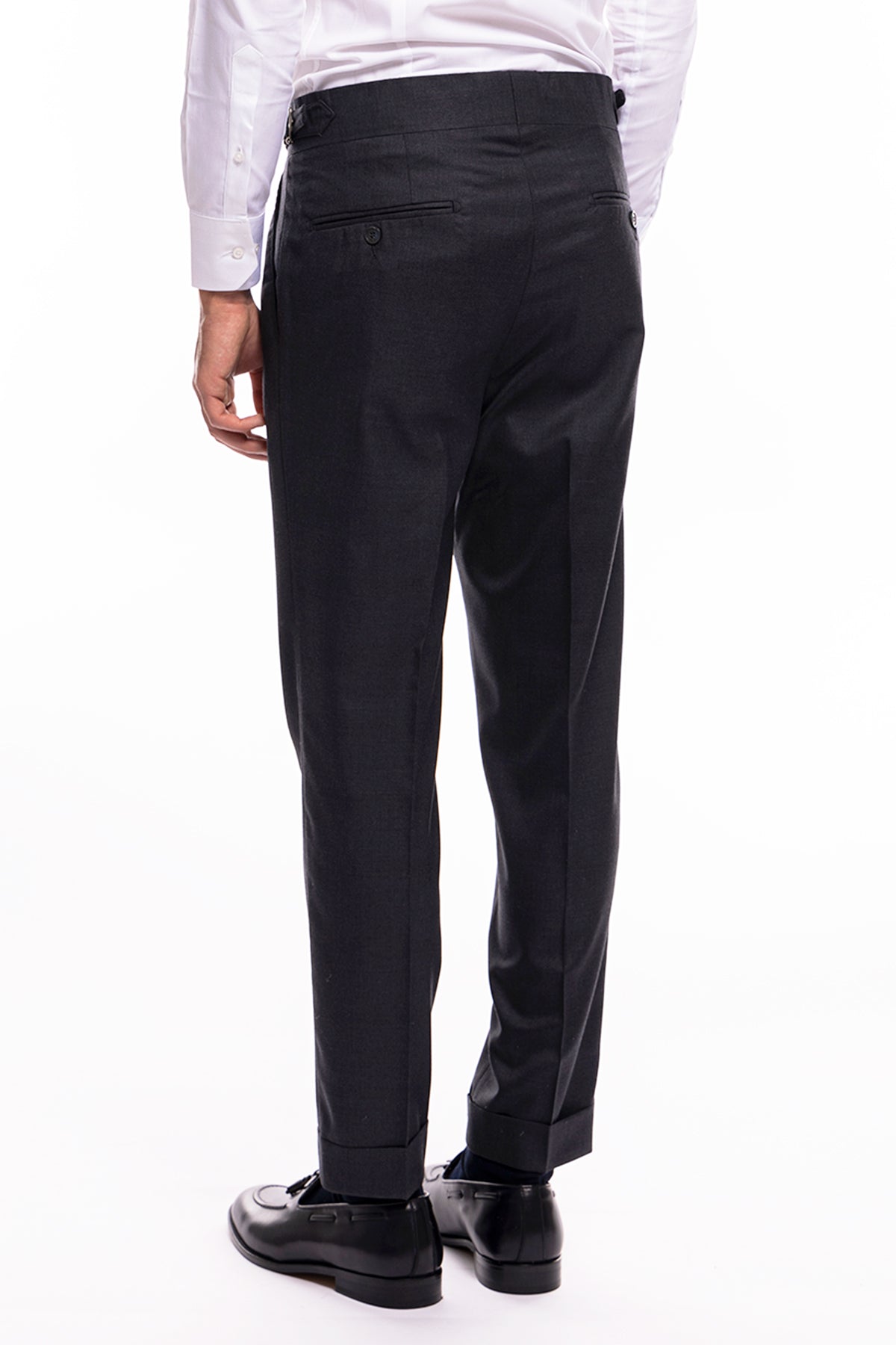 Abito uomo monopetto grigio scuro fresco lana super 140's Holland & Sherry Rever a lancia