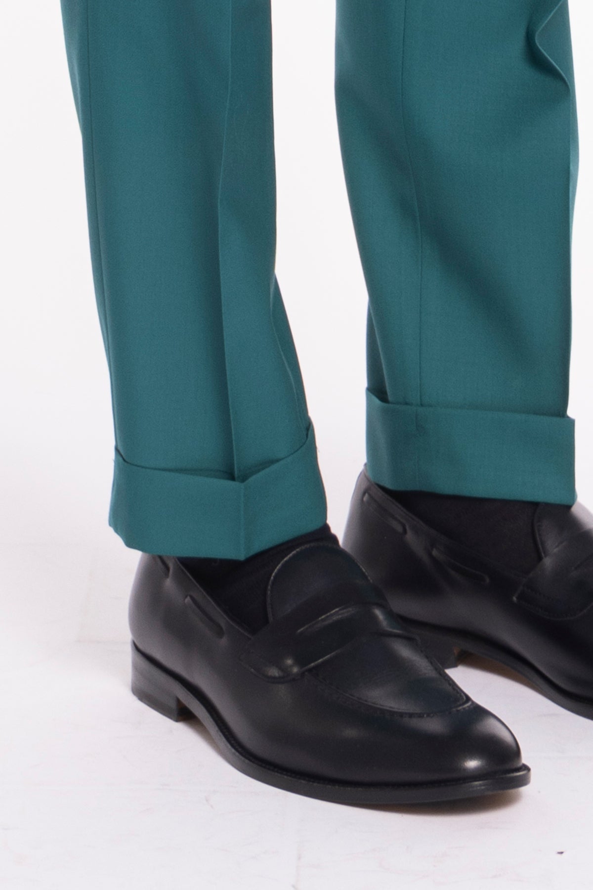 Pantalone uomo verde menta vita alta doppia pinces in fresco lana super 140's Holland & Sherry