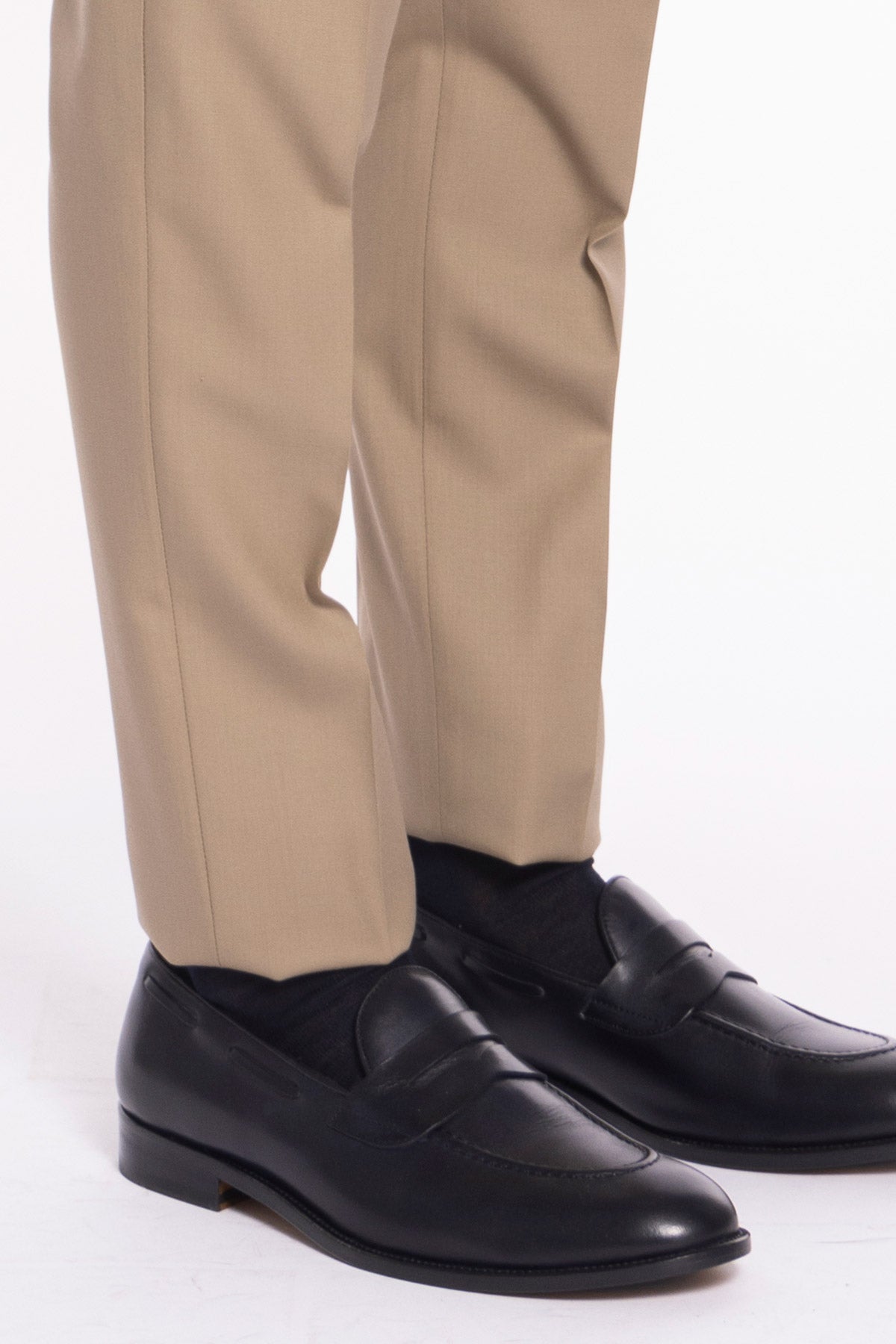 Pantalone uomo Beige vita alta doppia pinces in fresco lana super 140's Holland & Sherry