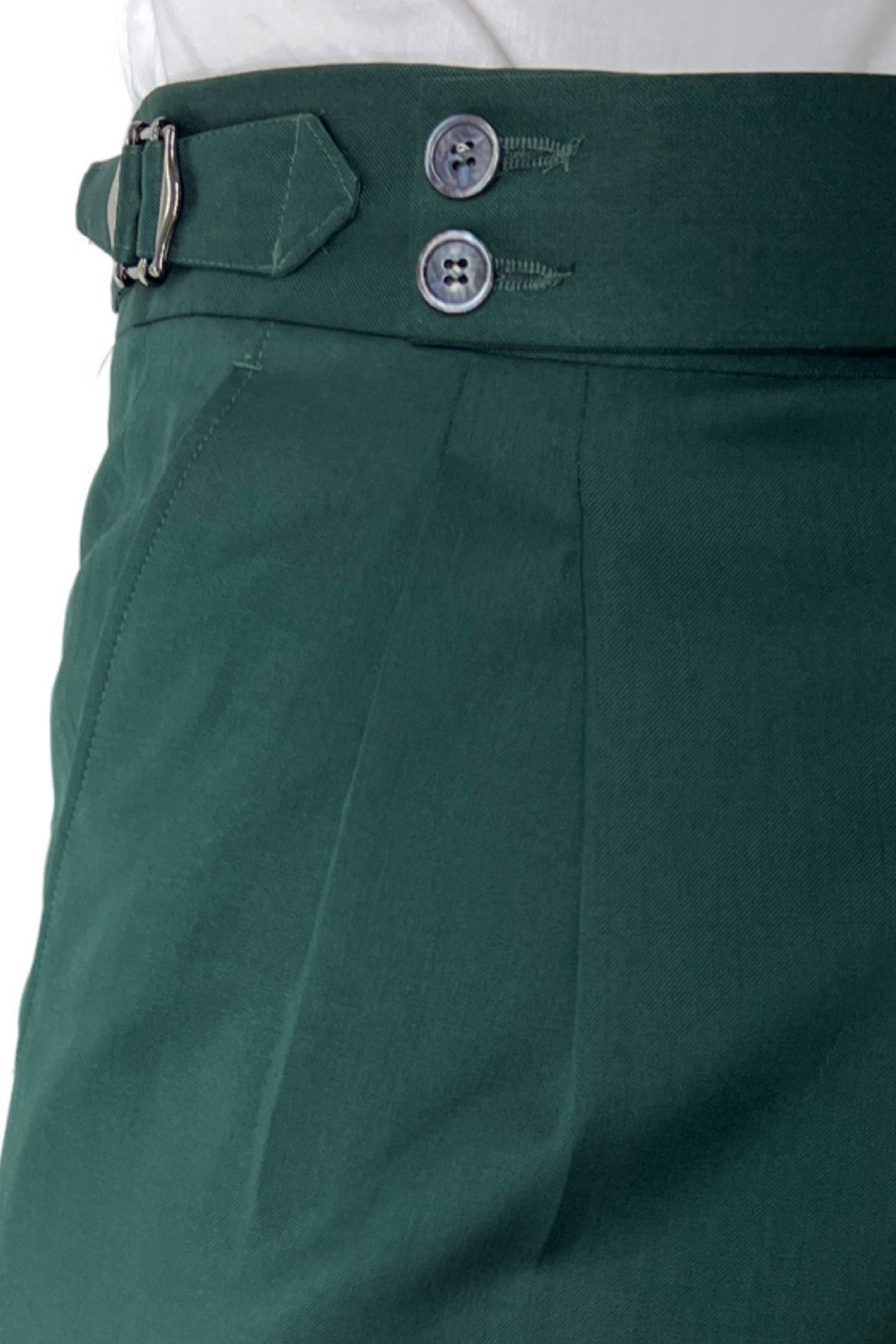 Pantalone uomo verde bottiglia vita alta doppia pinces in fresco lana super 130's