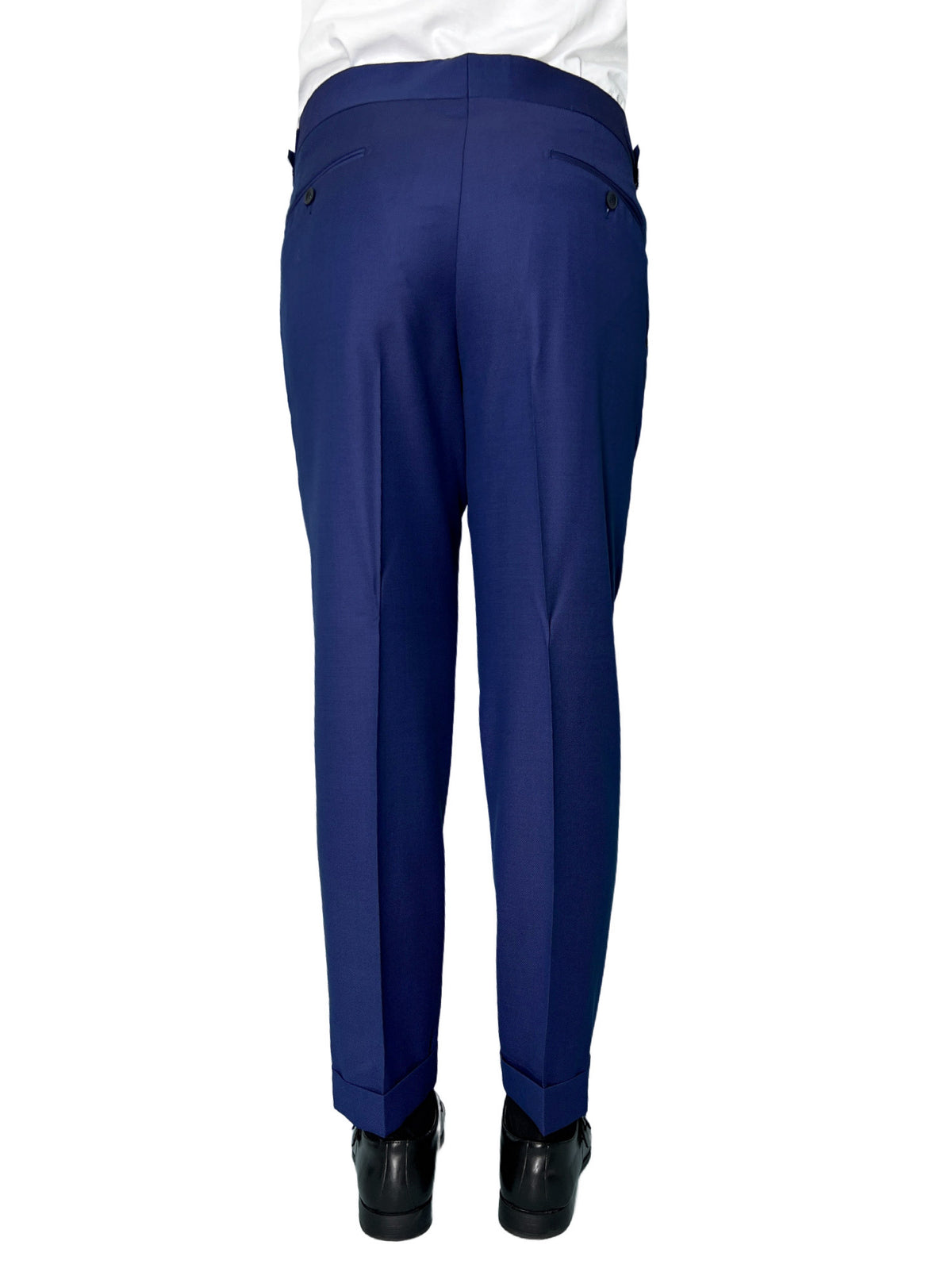 Pantalone uomo blu nido d'ape vita alta doppia pinces in fresco lana super 130's