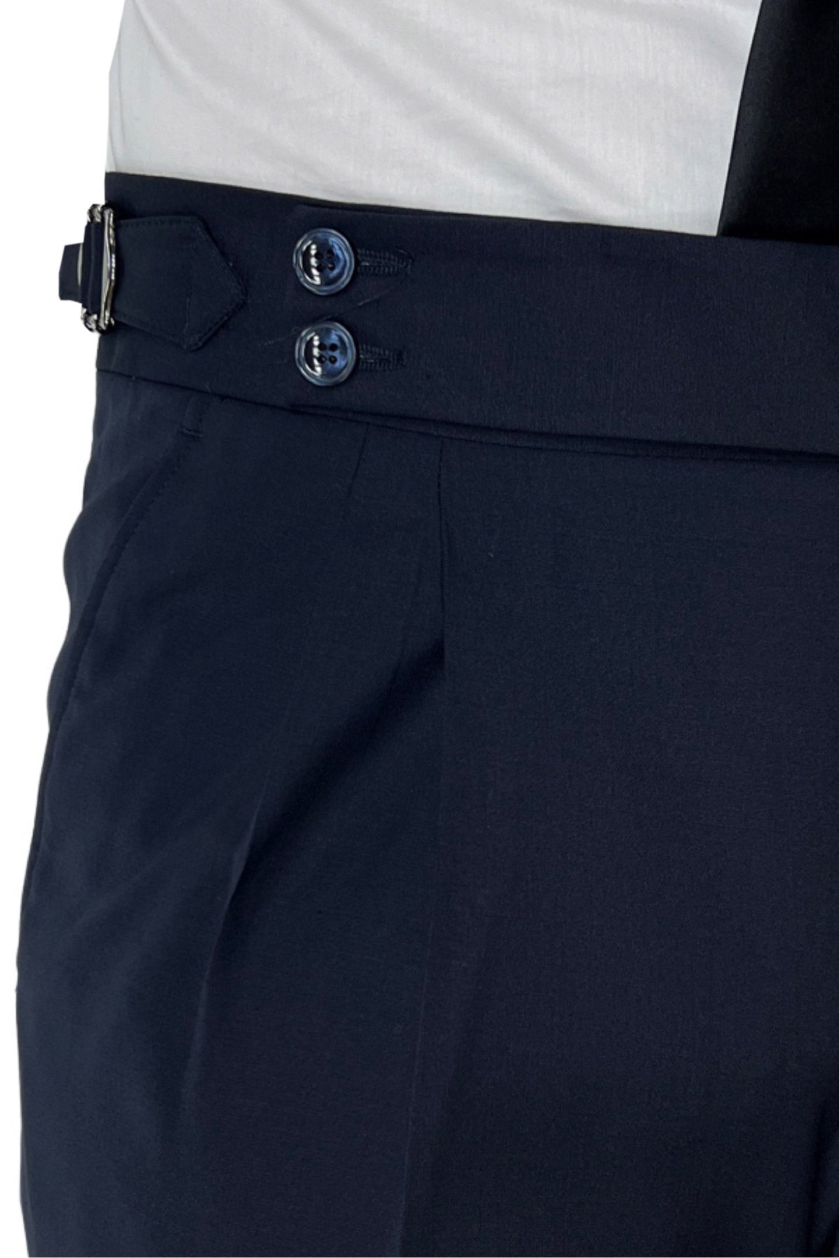 Pantalone uomo Navy blu vita alta doppia pinces in fresco lana misto