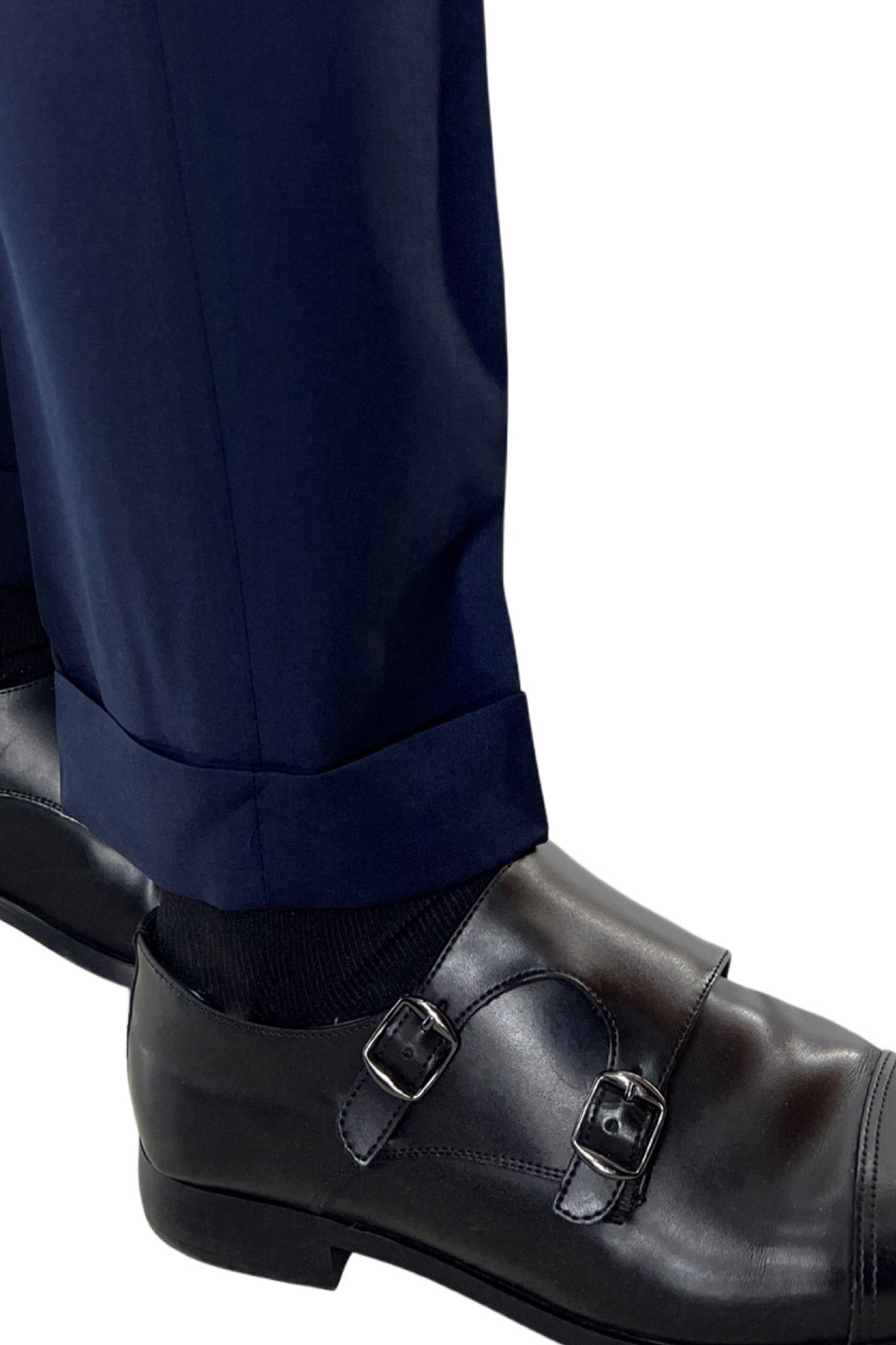 Pantalone uomo Navy blu vita alta doppia pinces in fresco lana misto