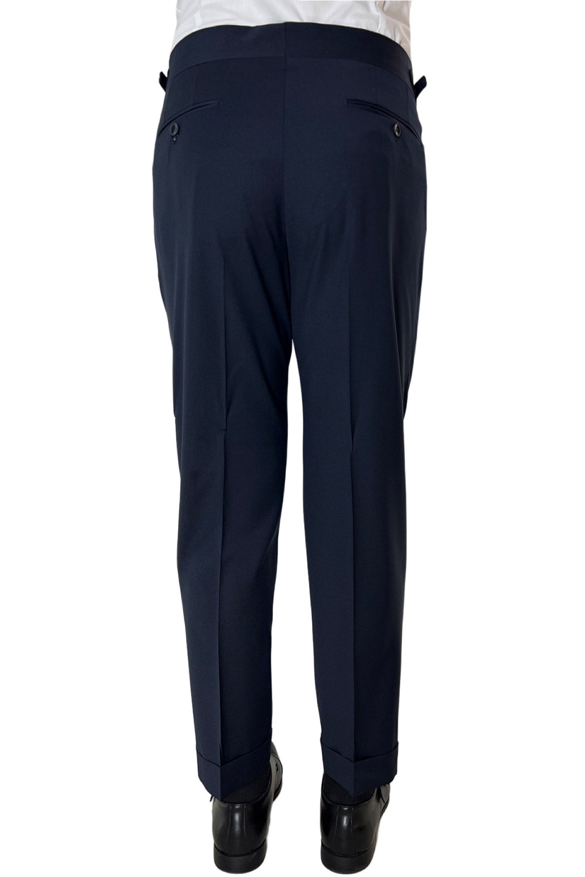 Pantalone uomo Navy blu vita alta doppia pinces in fresco lana misto