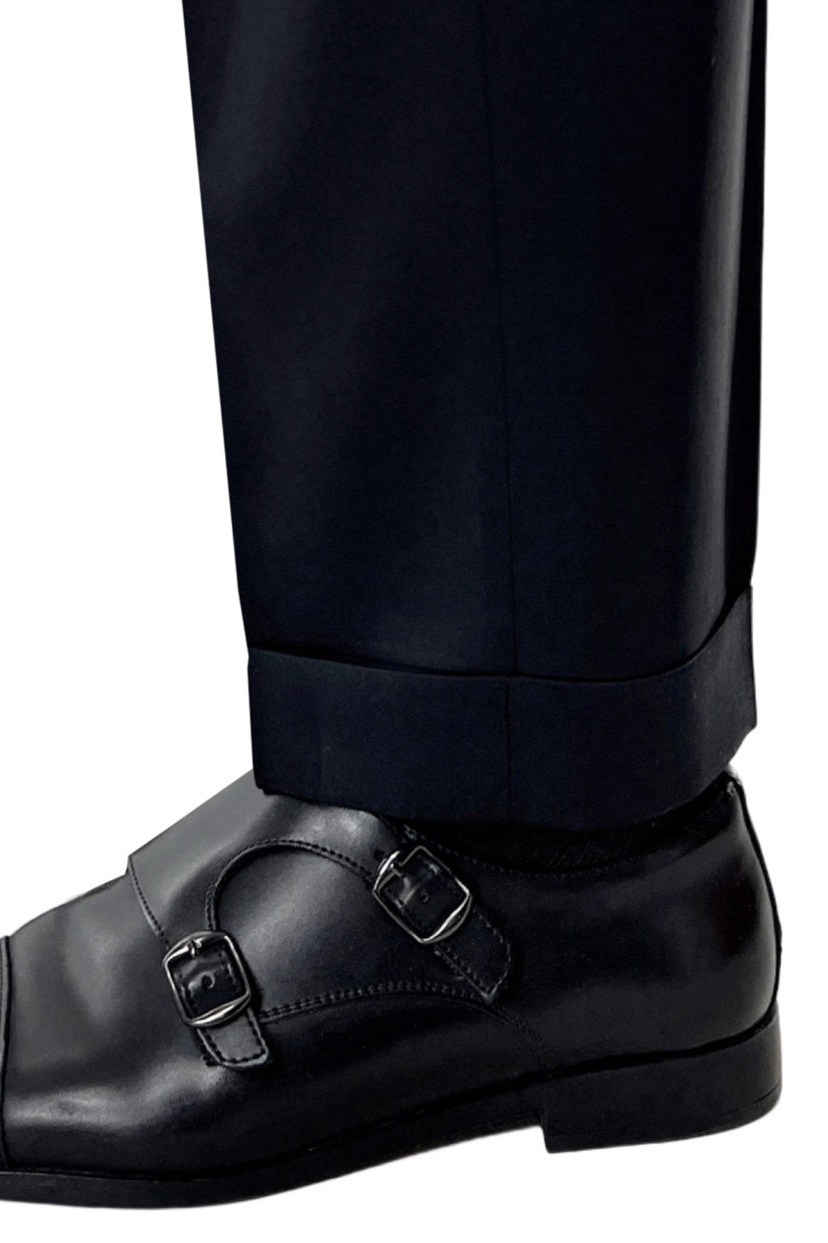 Pantalone uomo nero vita alta doppia pinces in fresco lana misto
