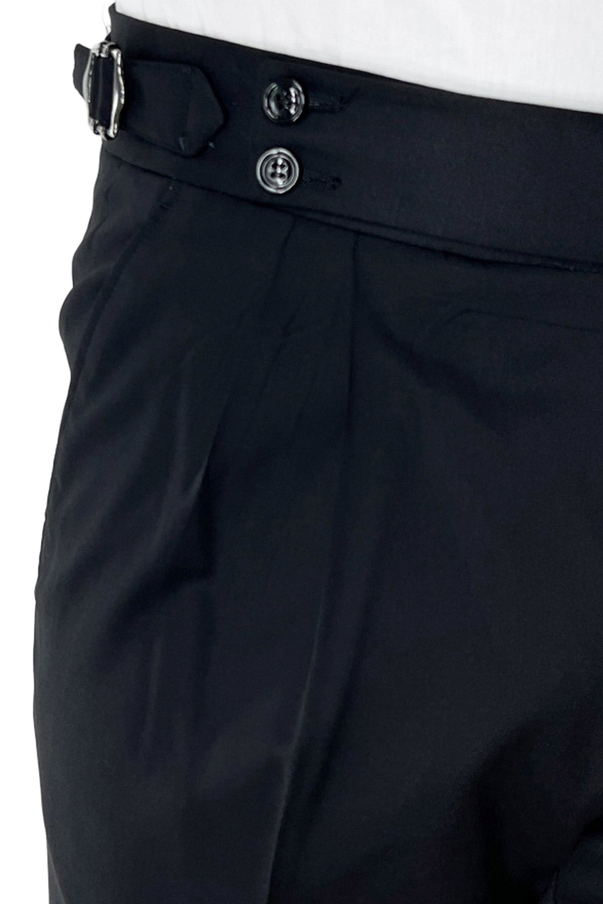 Pantalone uomo nero vita alta doppia pinces in fresco lana misto