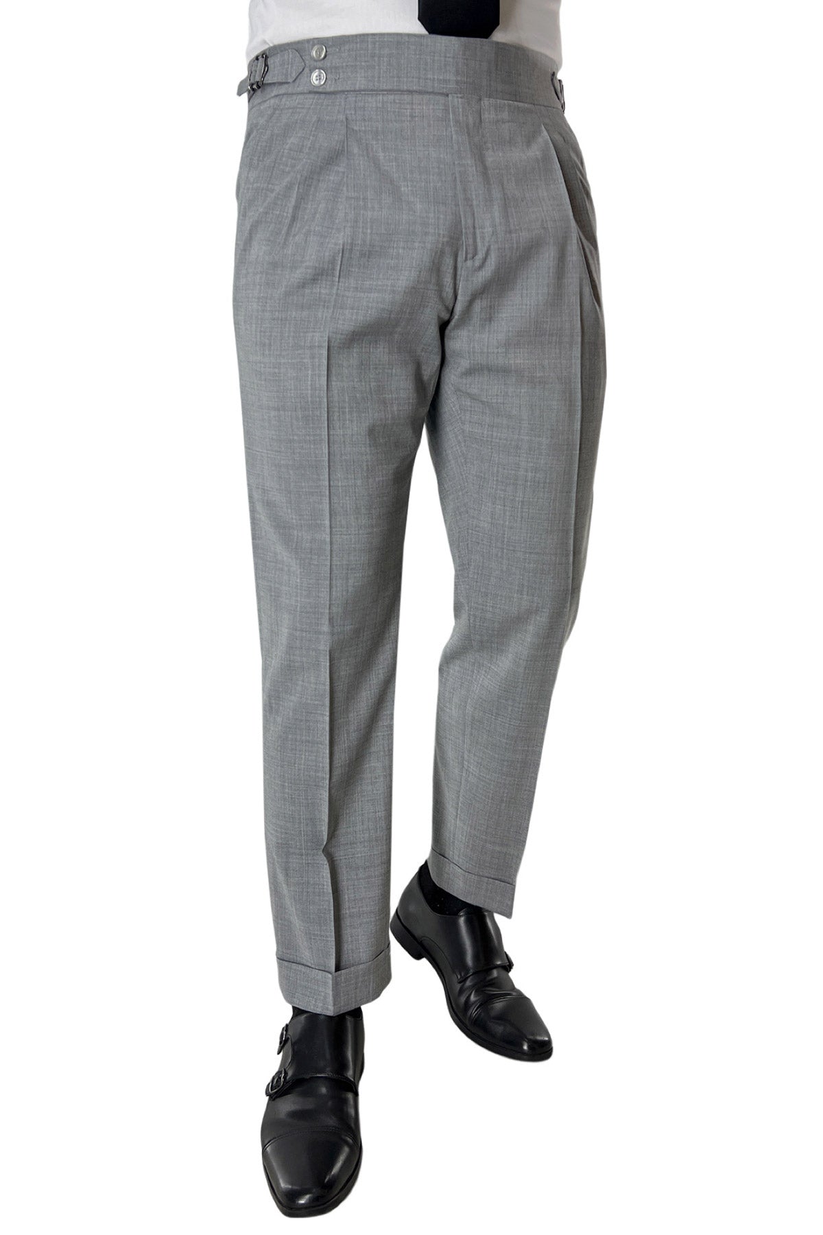 Pantalone uomo Grigio chiaro vita alta doppia pinces in fresco lana misto
