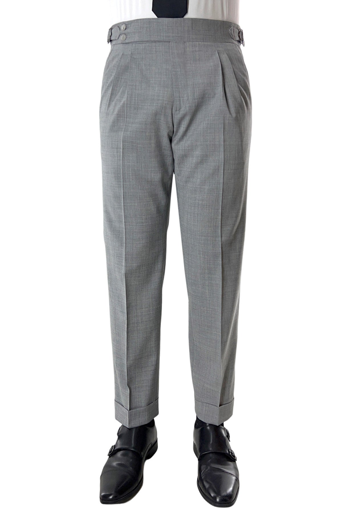 Pantalone uomo Grigio chiaro vita alta doppia pinces in fresco lana misto