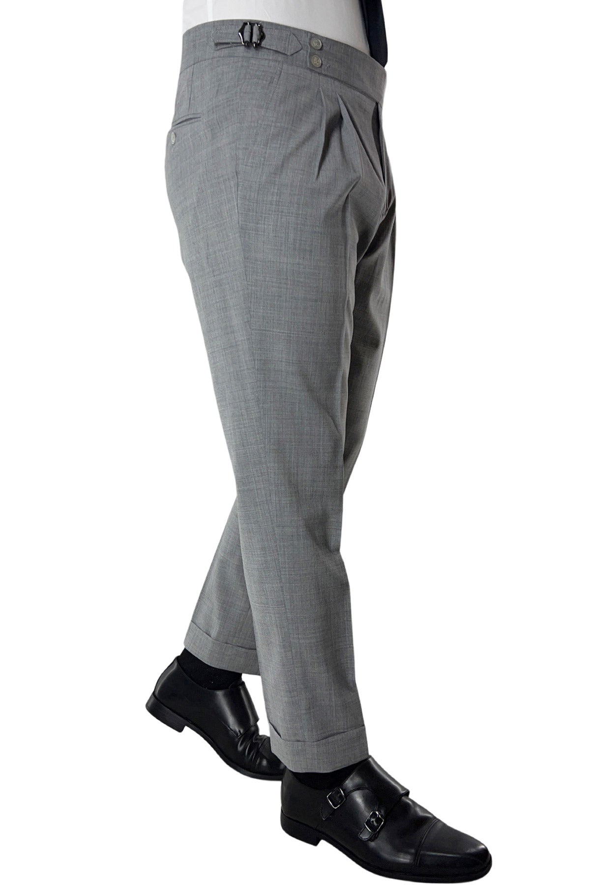 Pantalone uomo Grigio chiaro vita alta doppia pinces in fresco lana misto