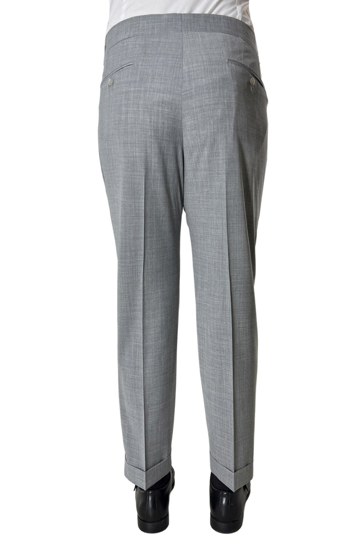 Pantalone uomo Grigio chiaro vita alta doppia pinces in fresco lana misto
