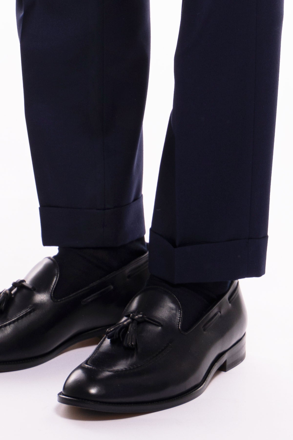 Pantalone uomo navy blu chiusura prolungata doppia pinces in fresco lana super 140's Holland & Sherry
