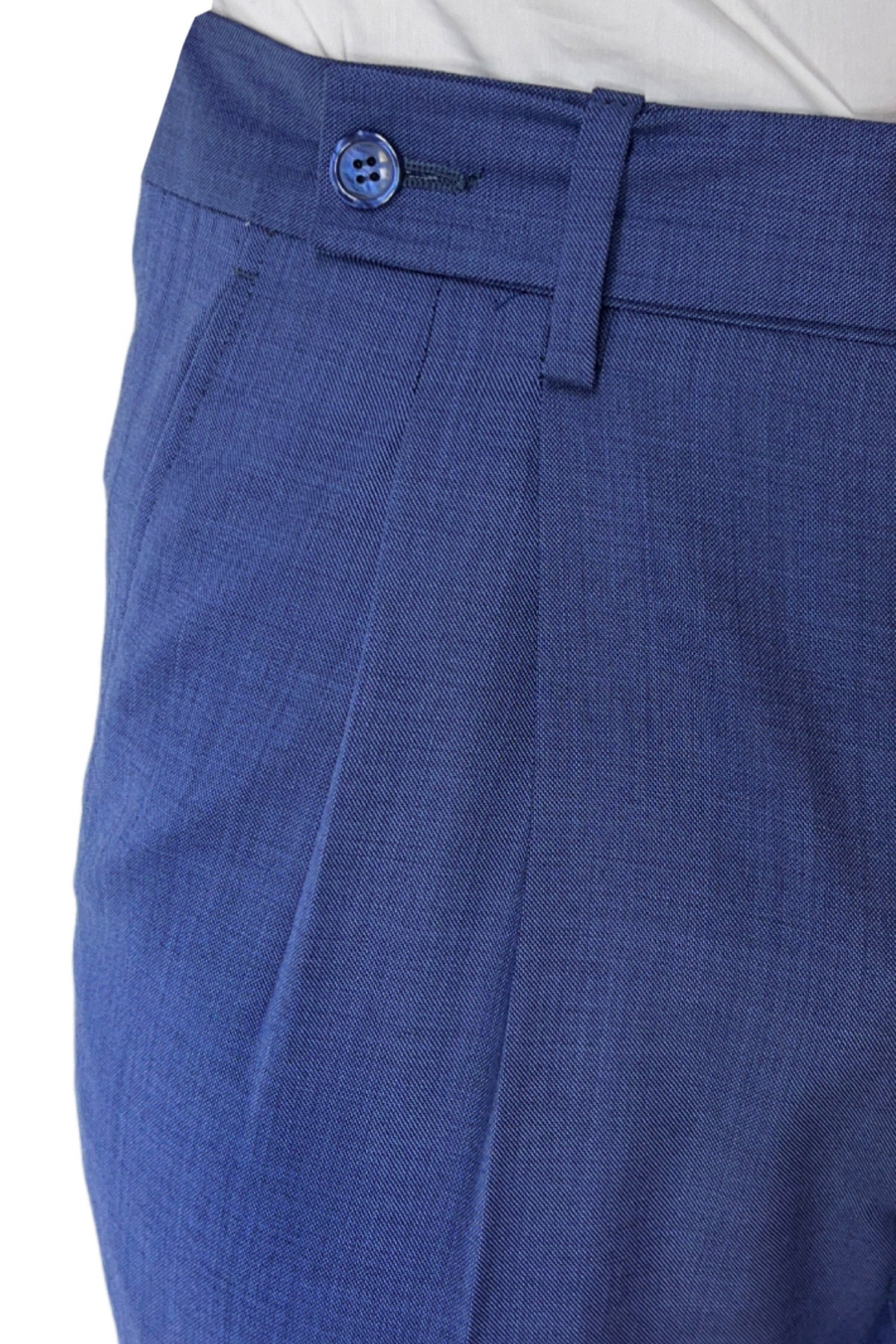 Pantalone uomo color denim chiusura prolungata doppia pinces in fresco lana super 140's Holland & Sherry