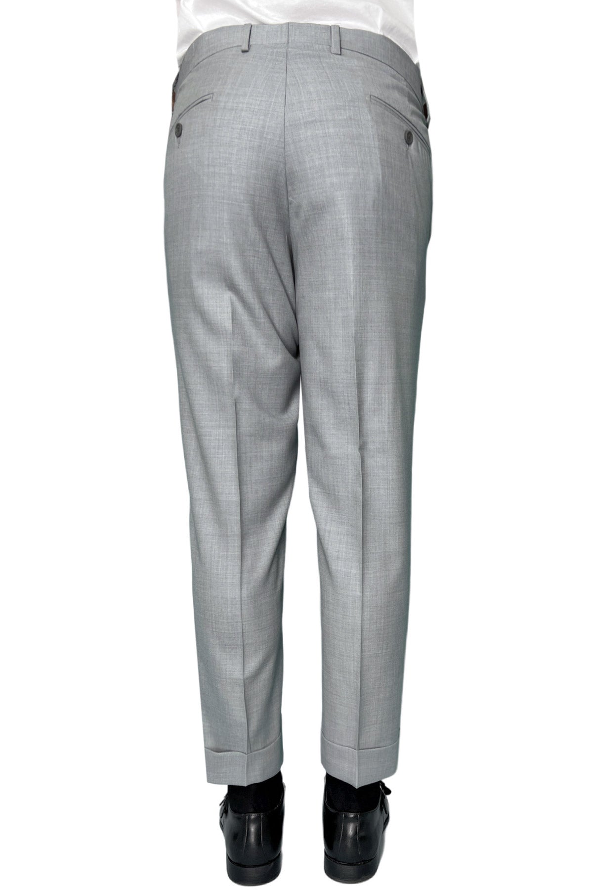 Pantalone uomo grigio chiaro chiusura prolungata doppia pinces in fresco lana super 140's Holland & Sherry
