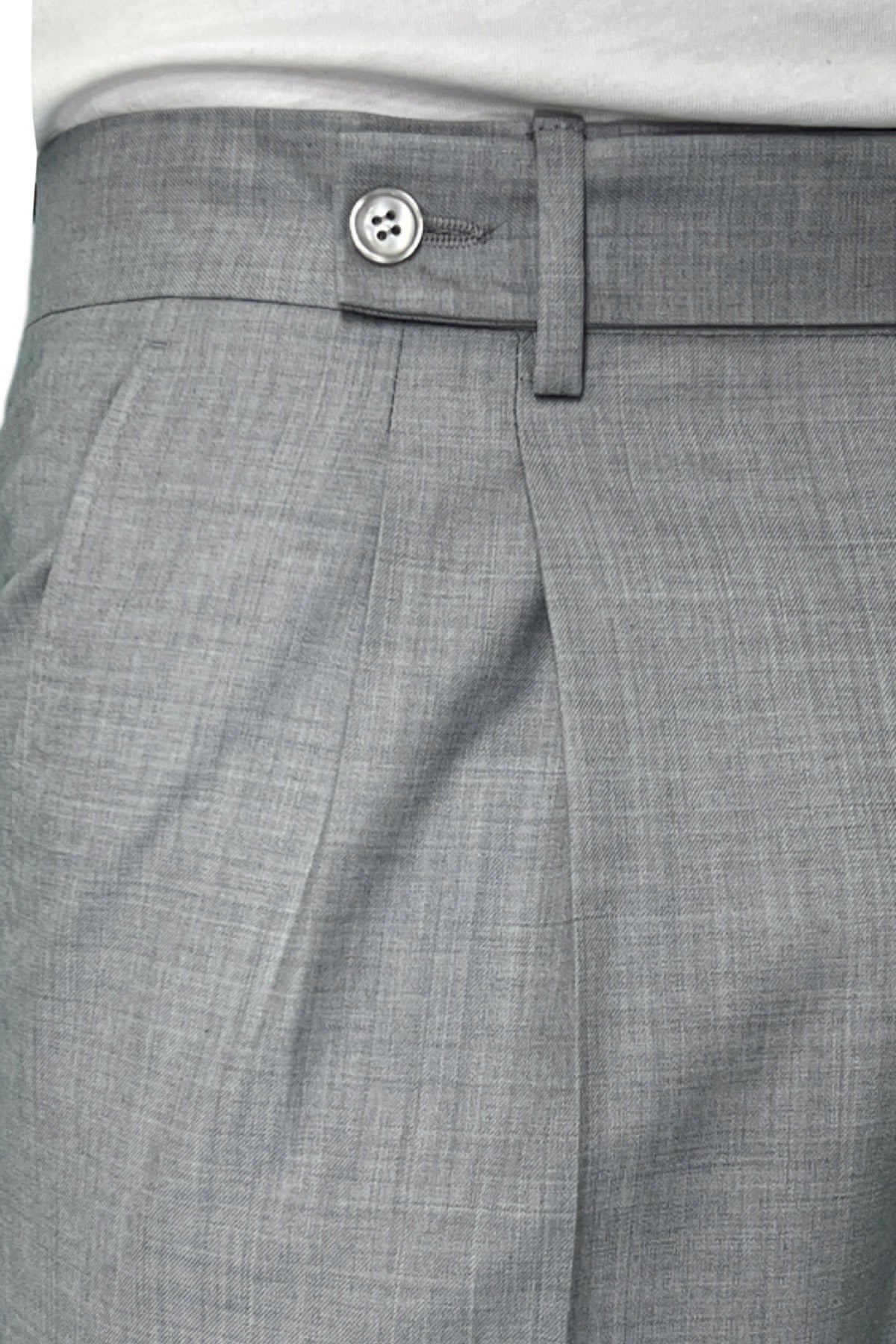 Pantalone uomo grigio chiaro chiusura prolungata doppia pinces in fresco lana super 140's Holland & Sherry