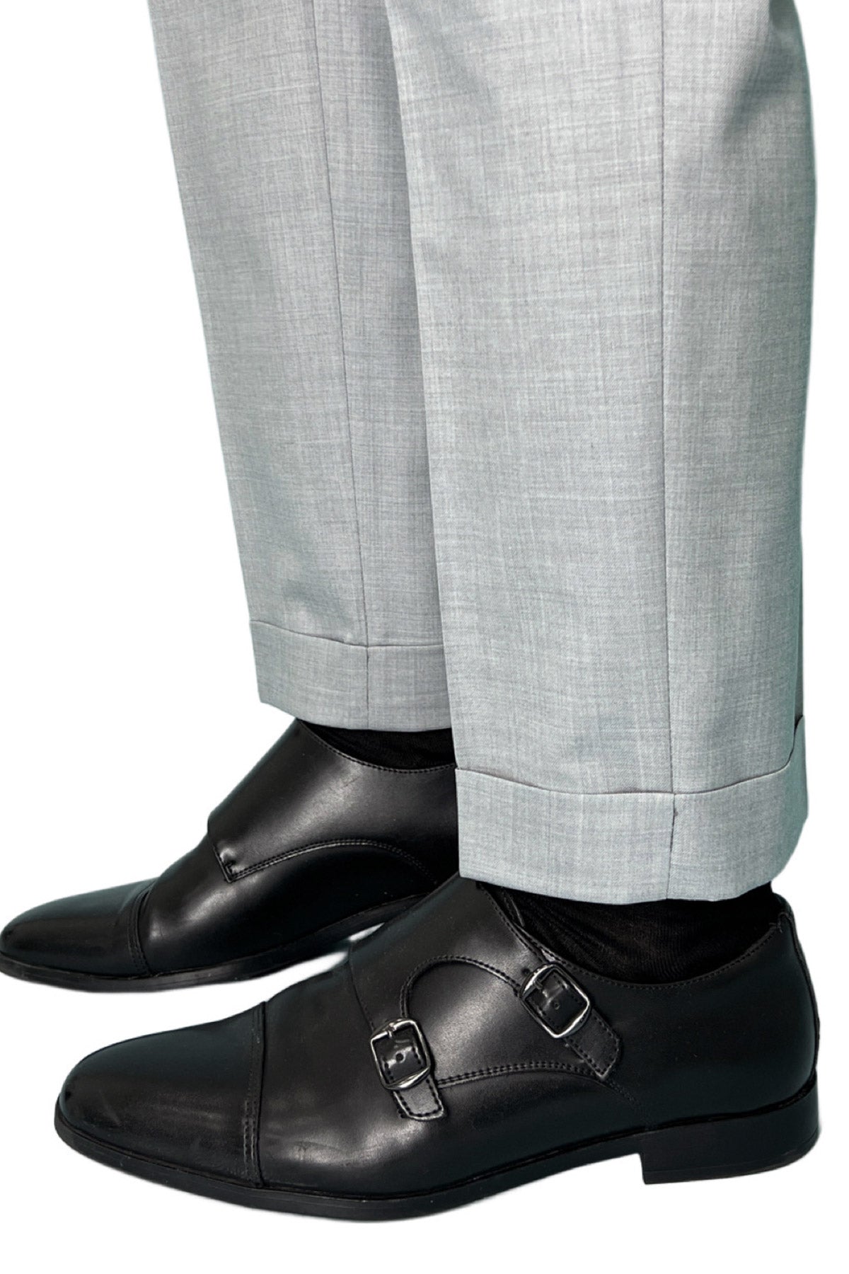 Pantalone uomo grigio chiaro chiusura prolungata doppia pinces in fresco lana super 140's Holland & Sherry