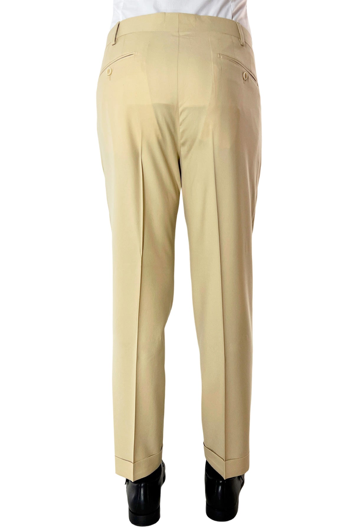 Pantalone uomo beige chiusura prolungata doppia pinces in fresco lana super 140's Holland & Sherry