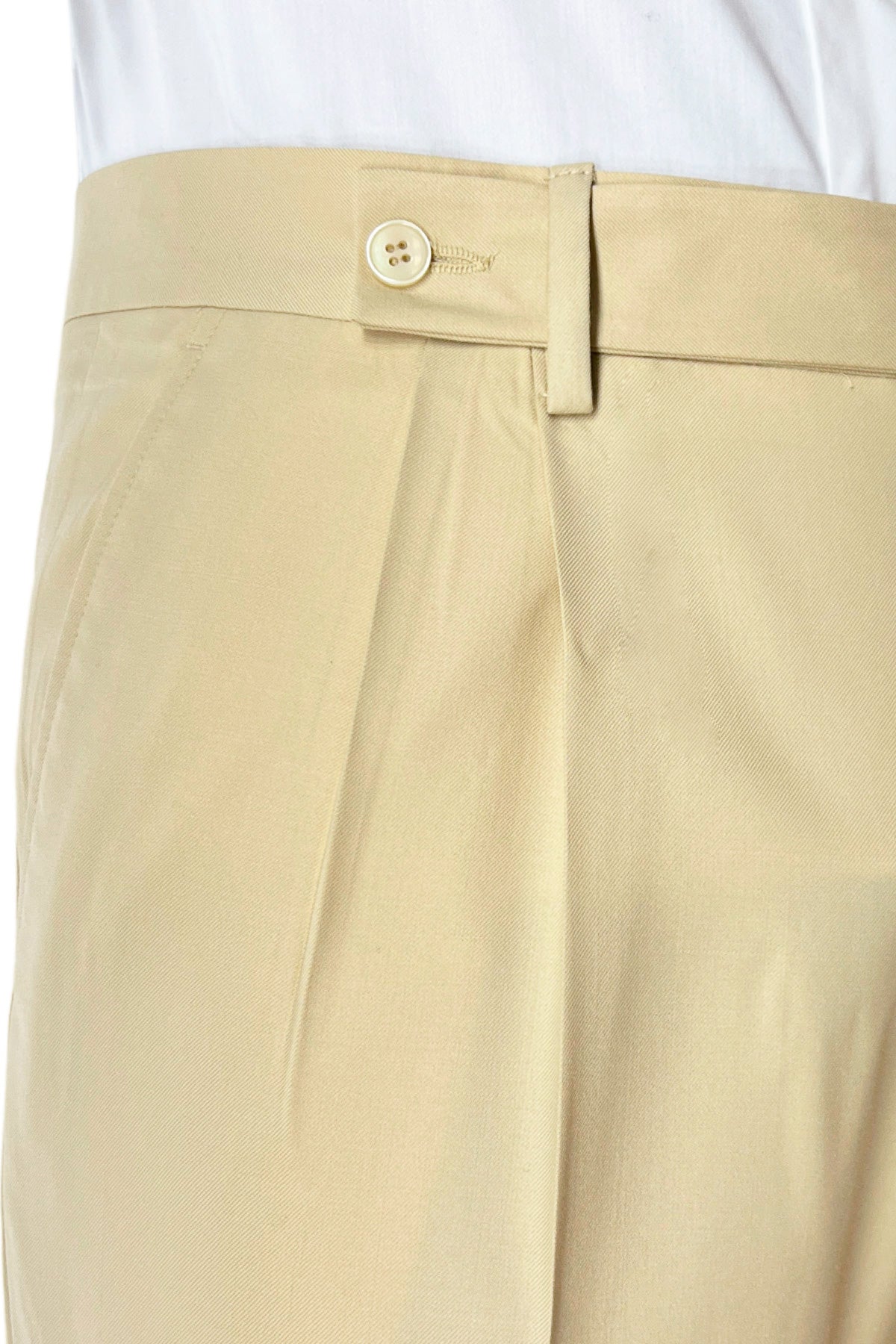 Pantalone uomo beige chiusura prolungata doppia pinces in fresco lana super 140's Holland & Sherry