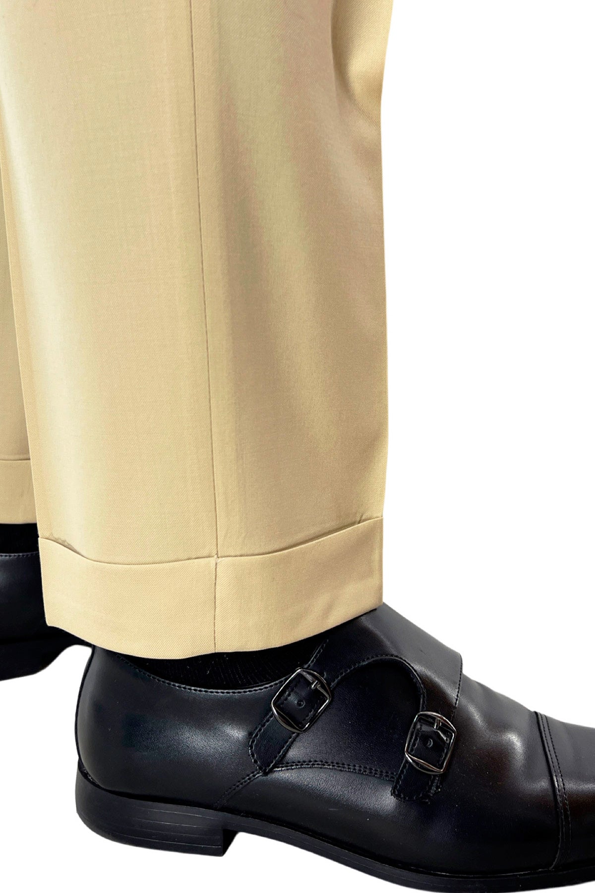 Pantalone uomo beige chiusura prolungata doppia pinces in fresco lana super 140's Holland & Sherry