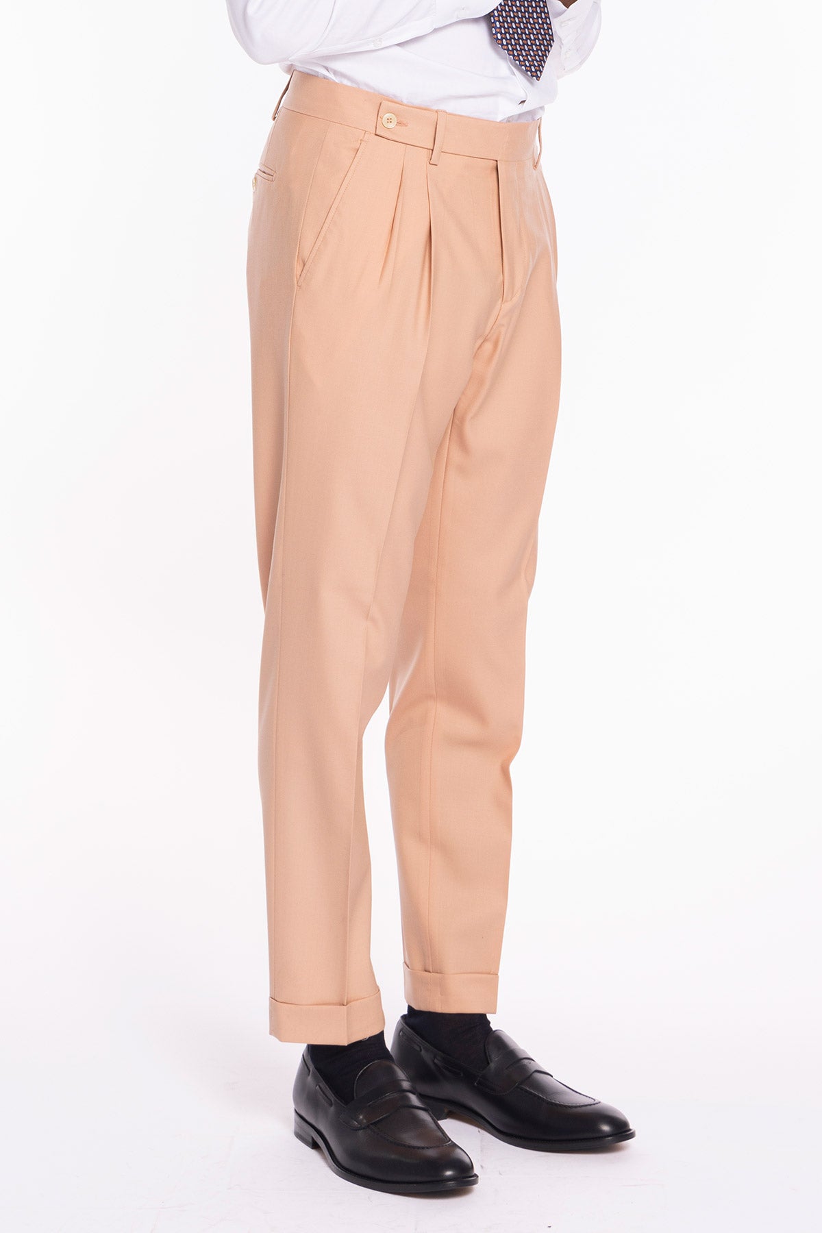 Pantalone uomo pesca chiusura prolungata doppia pinces in fresco lana super 140's Holland & Sherry